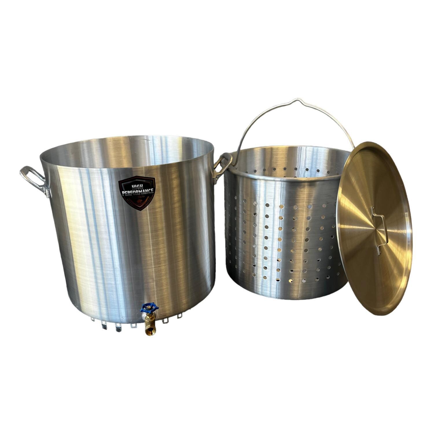 High Performance Cookers PW120-BTJ-VLV075 120 Quart Powered Seafood/Crawfish Cooker - Nonpowered Full Set - White Background thumbnail