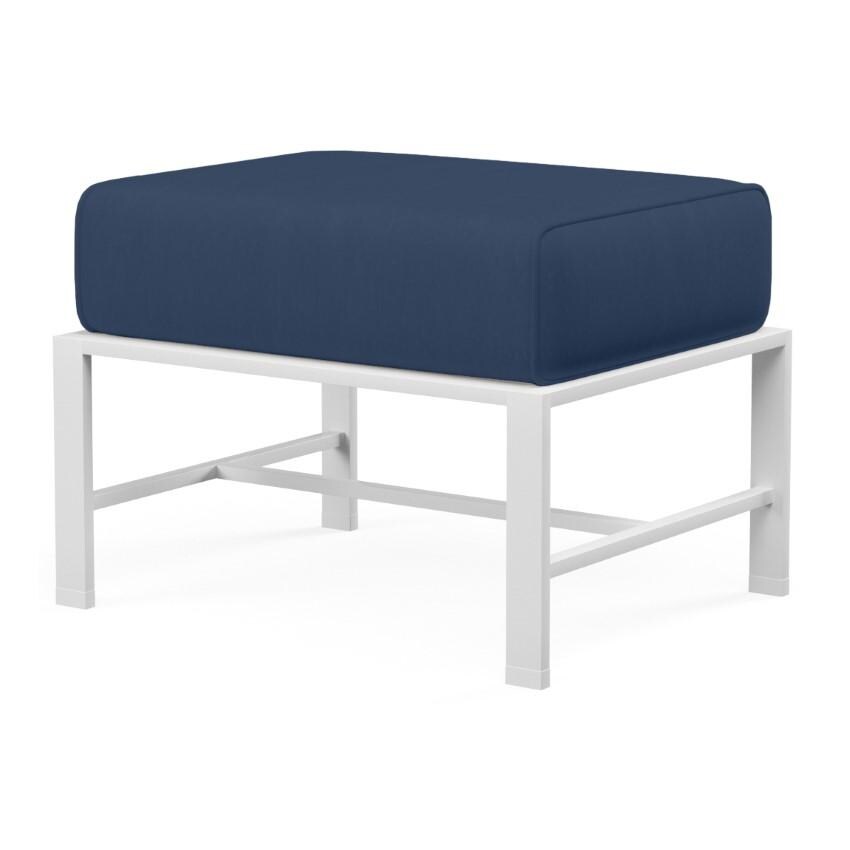 Bristol Aluminum Ottoman w/ Self Welt in White/Spectrum Indigo by Sunset West - White Background thumbnail