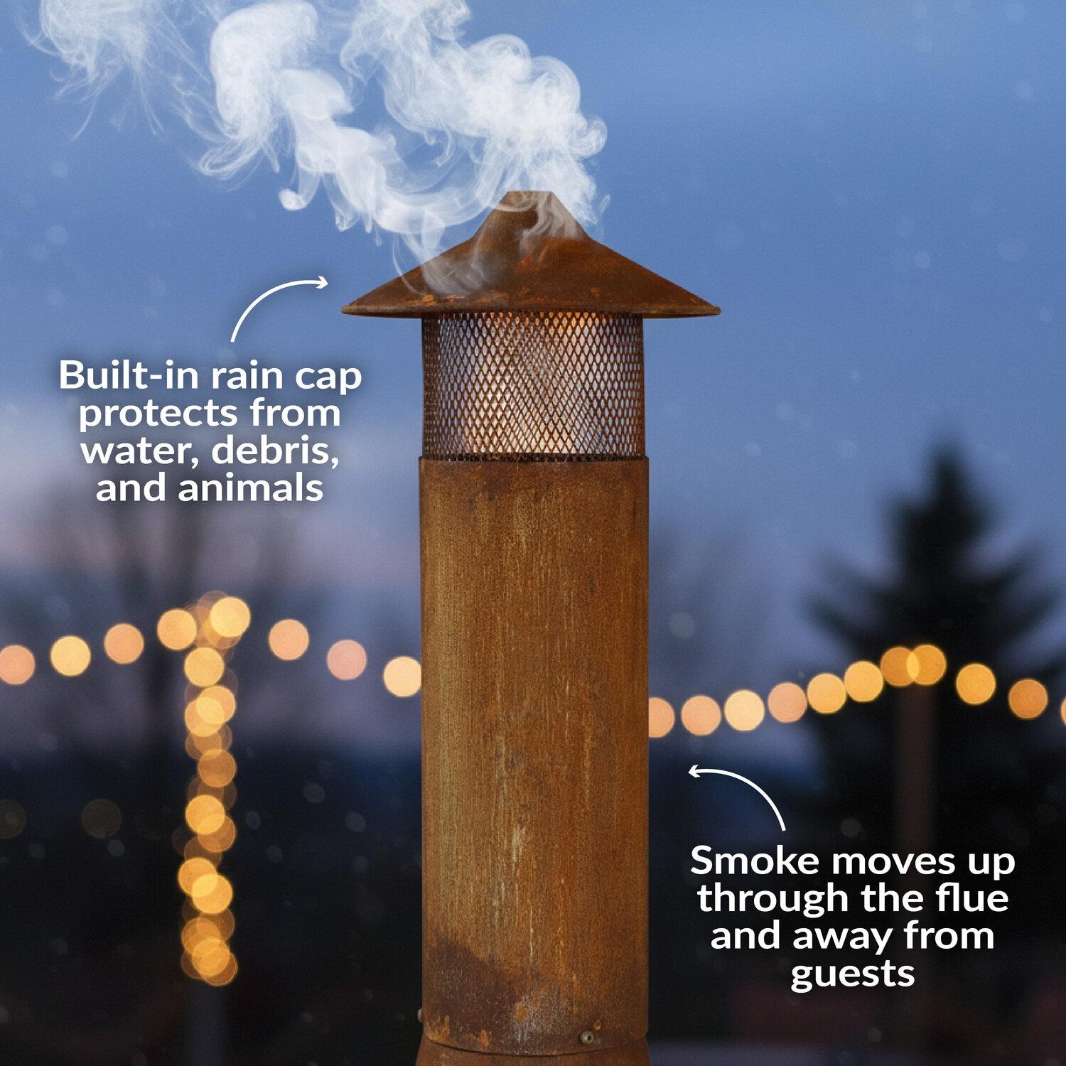 Ultimate Patio 70-Inch Rustic Steel Wood Burning Chiminea - Rust - Rain Cap and Flue - Detail thumbnail