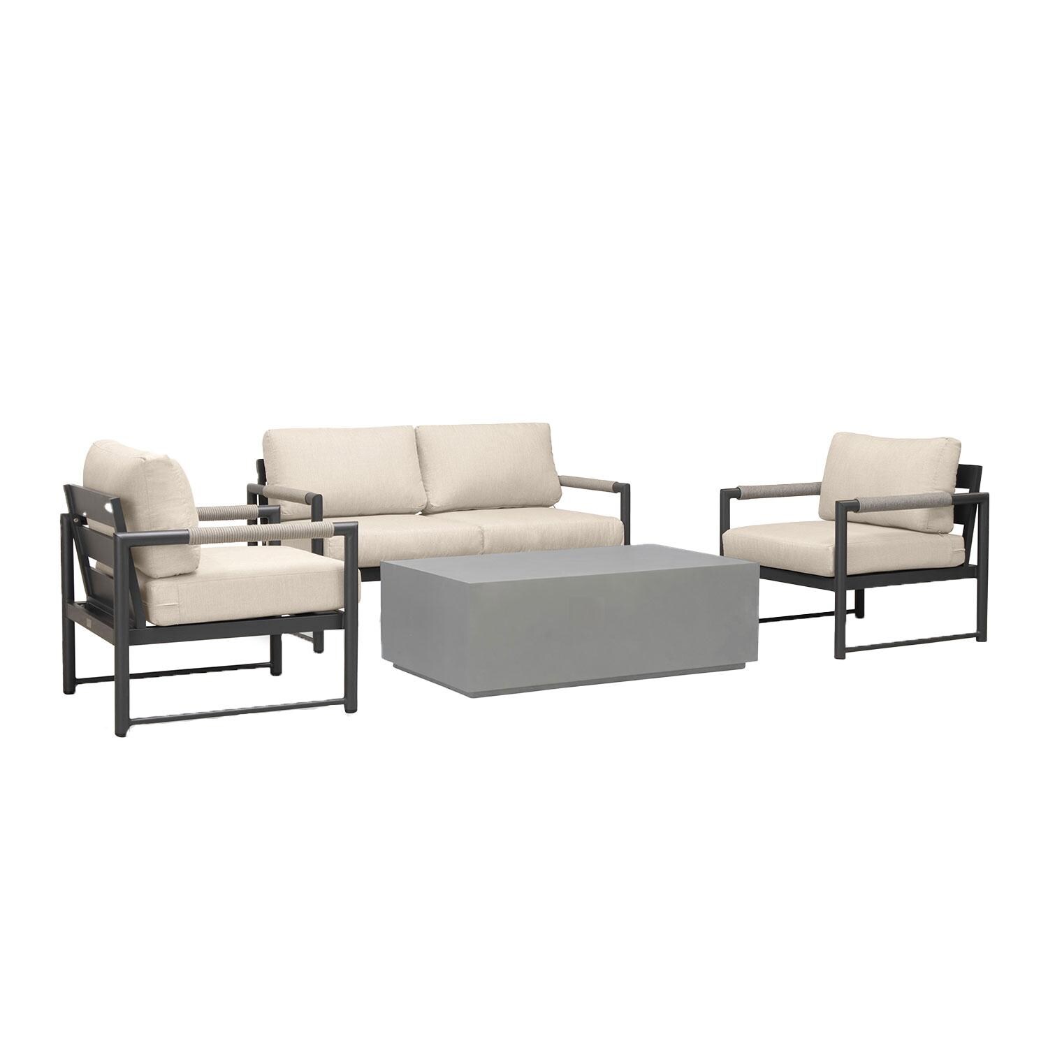 Lakeview AVEBAY-BK-CO-SET111-CF Avenue Bay Black/Carbon 5 Pc Loveseat Set - Canvas Flax - Angled - White Background thumbnail