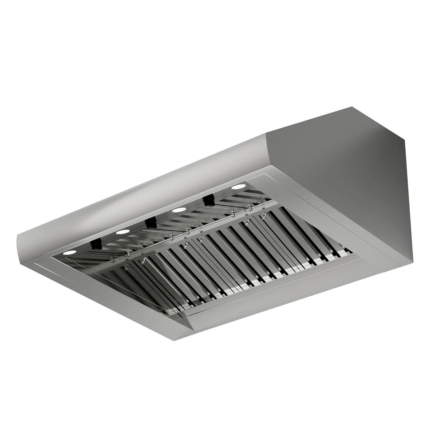 XO Appliance XOGV42S 42-in 1200 CFM Vent Hood w/ LED Lighting & Pro Baffle Filters - Underneath - White Background thumbnail