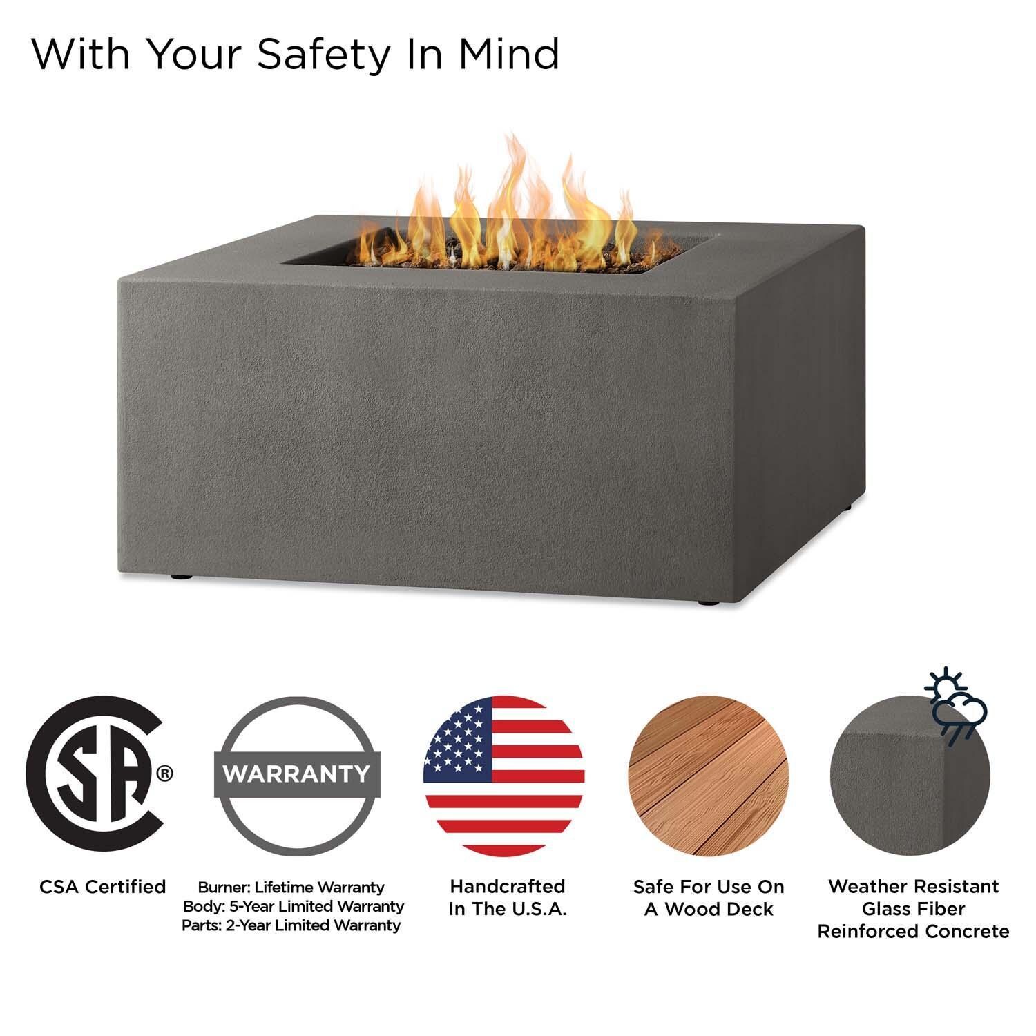 Olliewood 40 Inch Square Glass Fiber Reinforced Concrete Propane Fire Pit Table in Carbon by BBQGuys Signature - Safety thumbnail