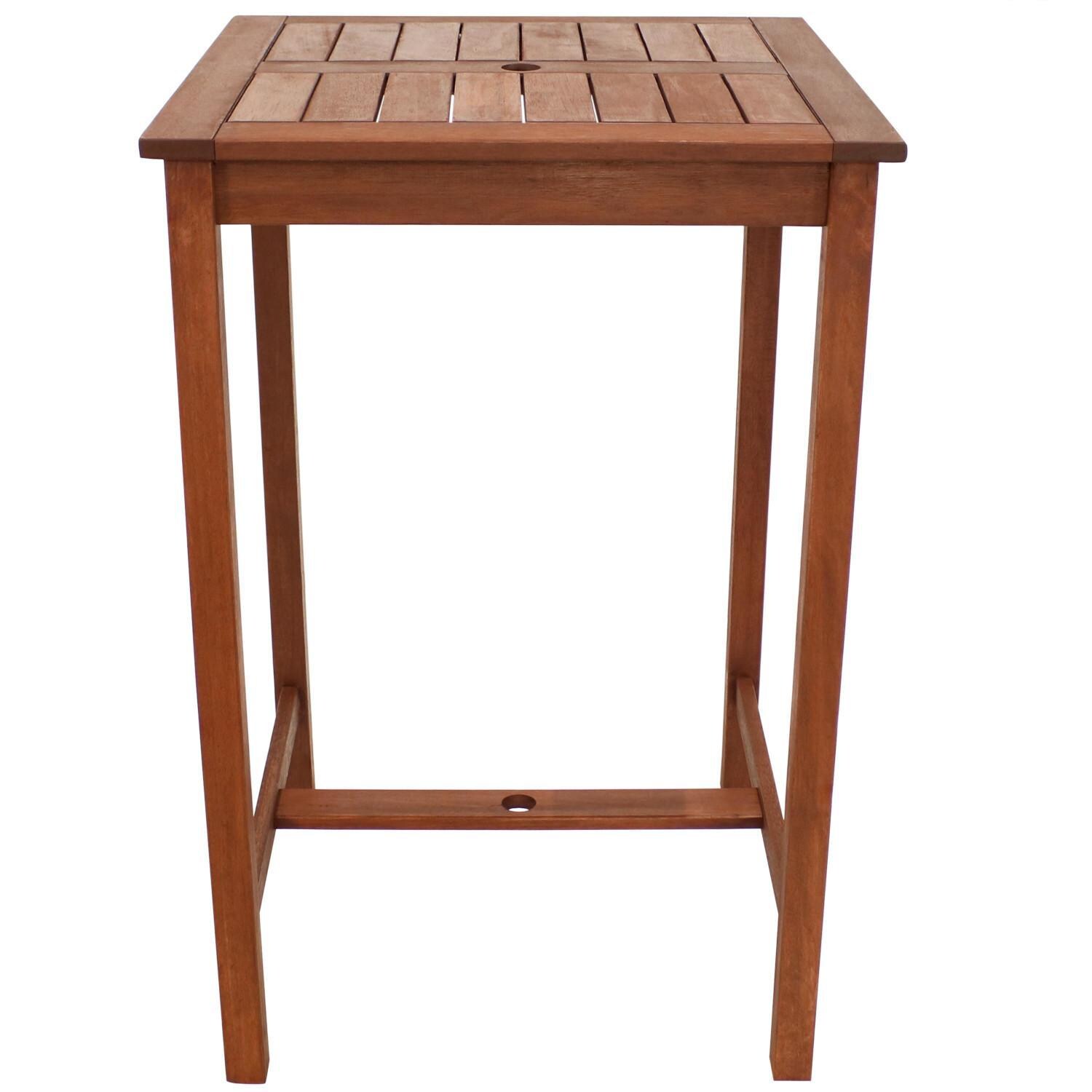 Ultimate Patio 27 1/2-Inch Meranti Wood Square Bar Height Table W/ Teak Oil Finish - Front View thumbnail