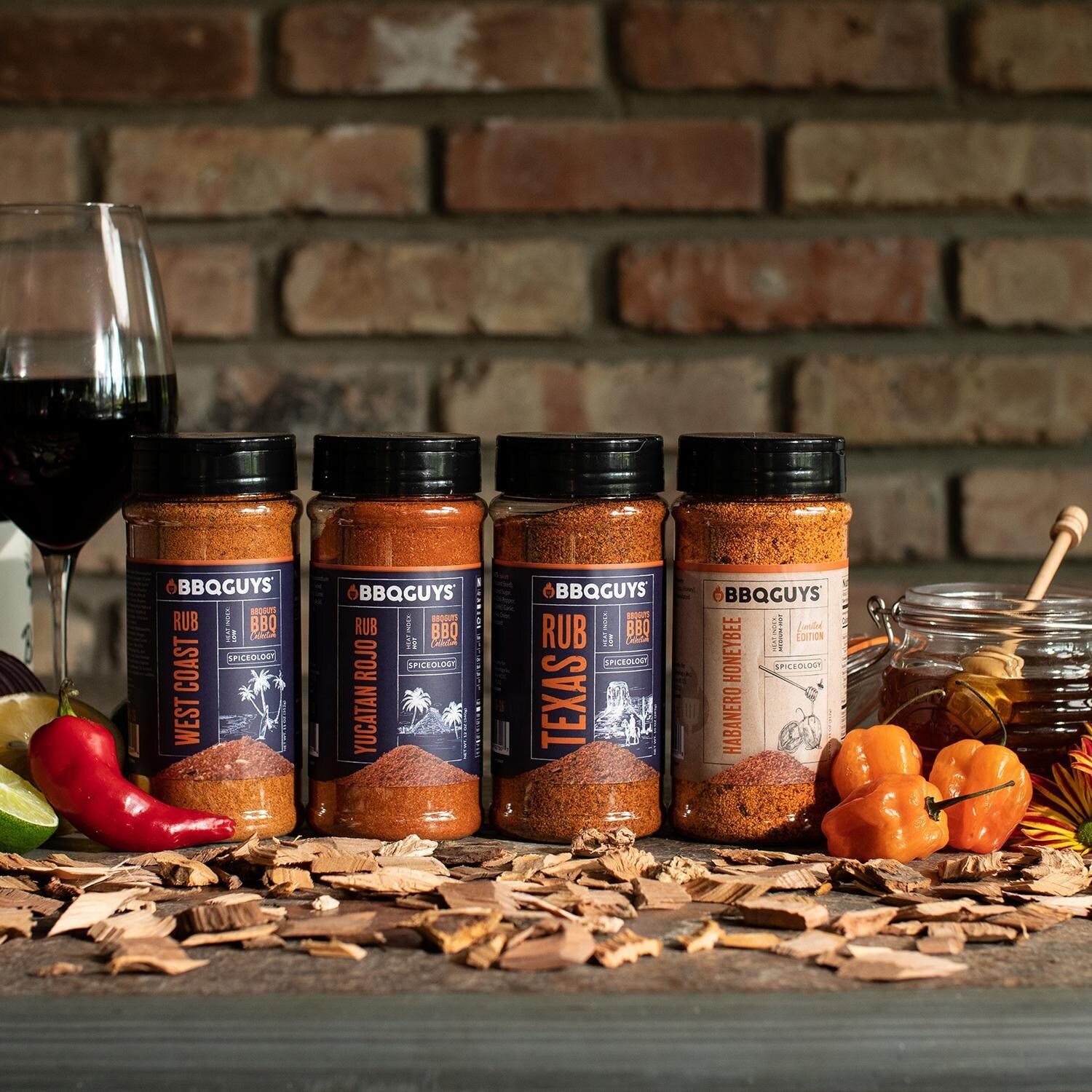 BBQGuys Signature x Spiceology West Coast, Texas, Yucatan Rojo, & Habanero Honeybee Rub Variety Pack