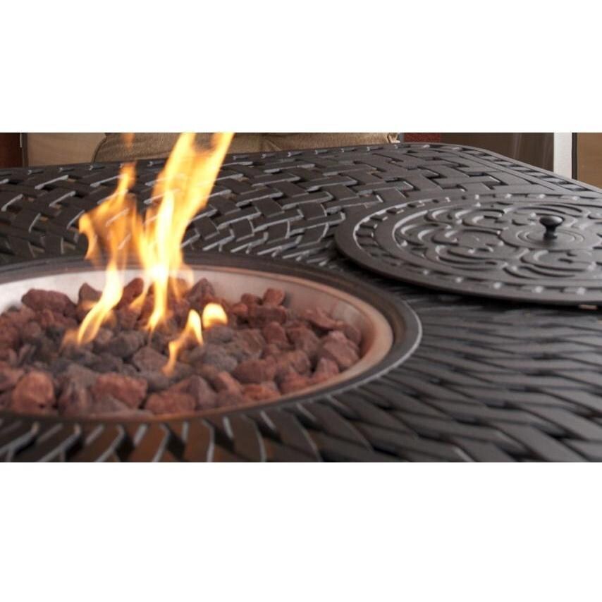 Darlee Round Patio Conversation Table With Propane Fire Pit in Antique Bronze - Lit - Detail thumbnail