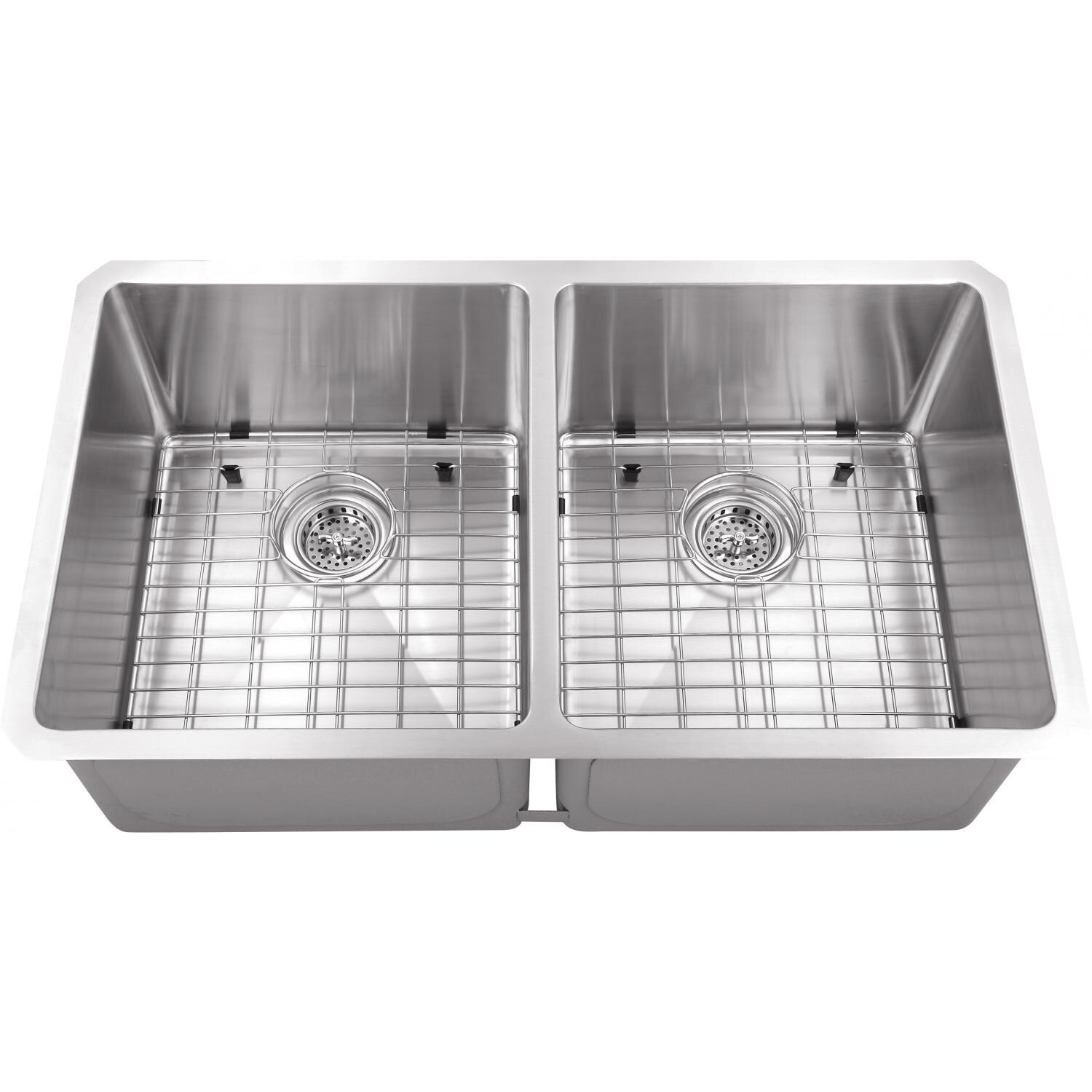 Platinum Sinks 32 X 19 16-Gauge Double Bowl Stainless Steel Undermount Sink With Strainer And Grid