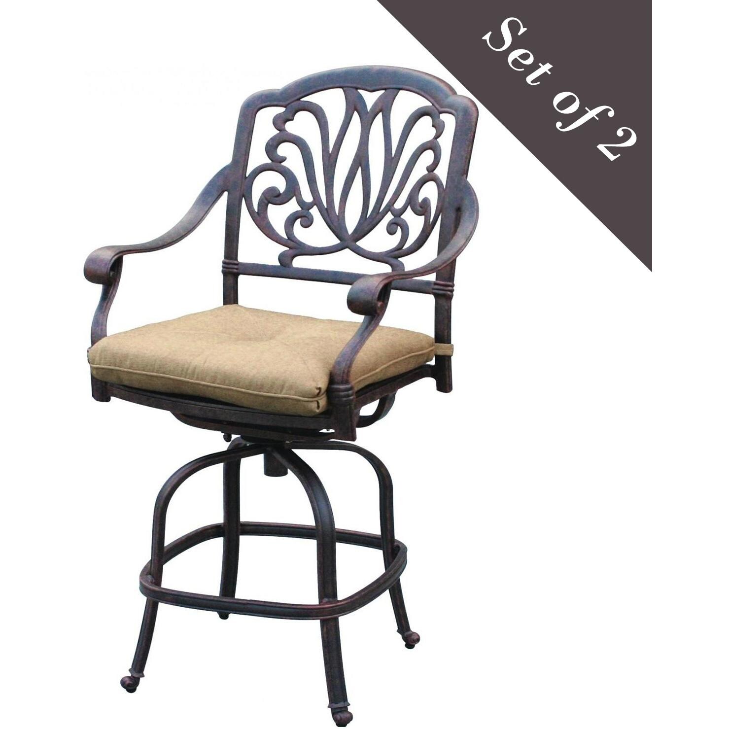Darlee Elisabeth Cast Aluminum Patio Counter Height Swivel Bar Stools - Set Of 2