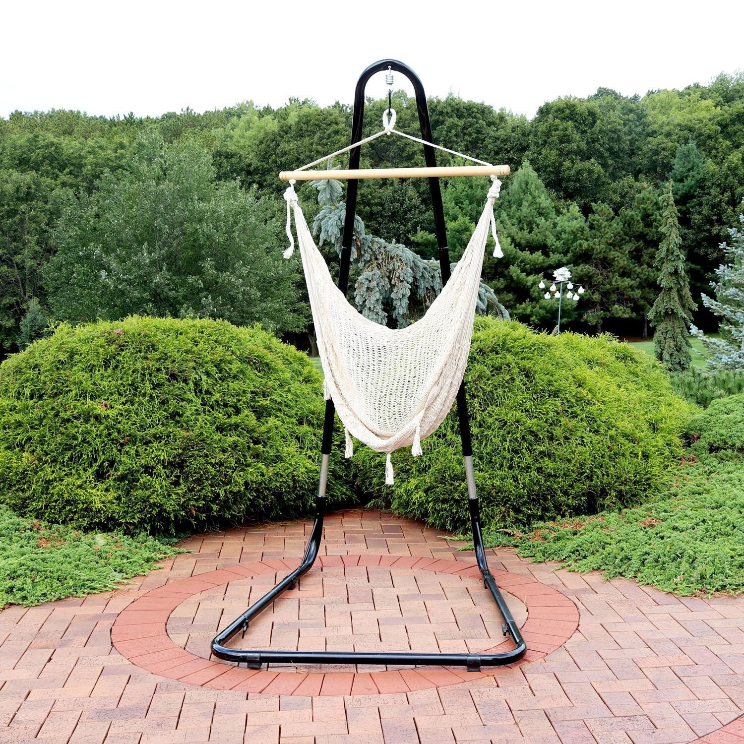 Ultimate Patio Extra Large Hanging Mayan Rope Hammock Chair w/ Adjustable Stand - Natural - Lifestyle thumbnail
