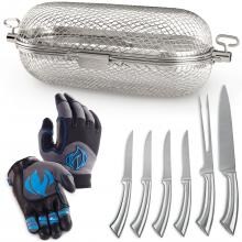 Napoleon Accessory Bundle - Rotisserie Basket, 6-Piece PRO Knife Set & Extra Large Multi-Use Touchscreen Gloves image
