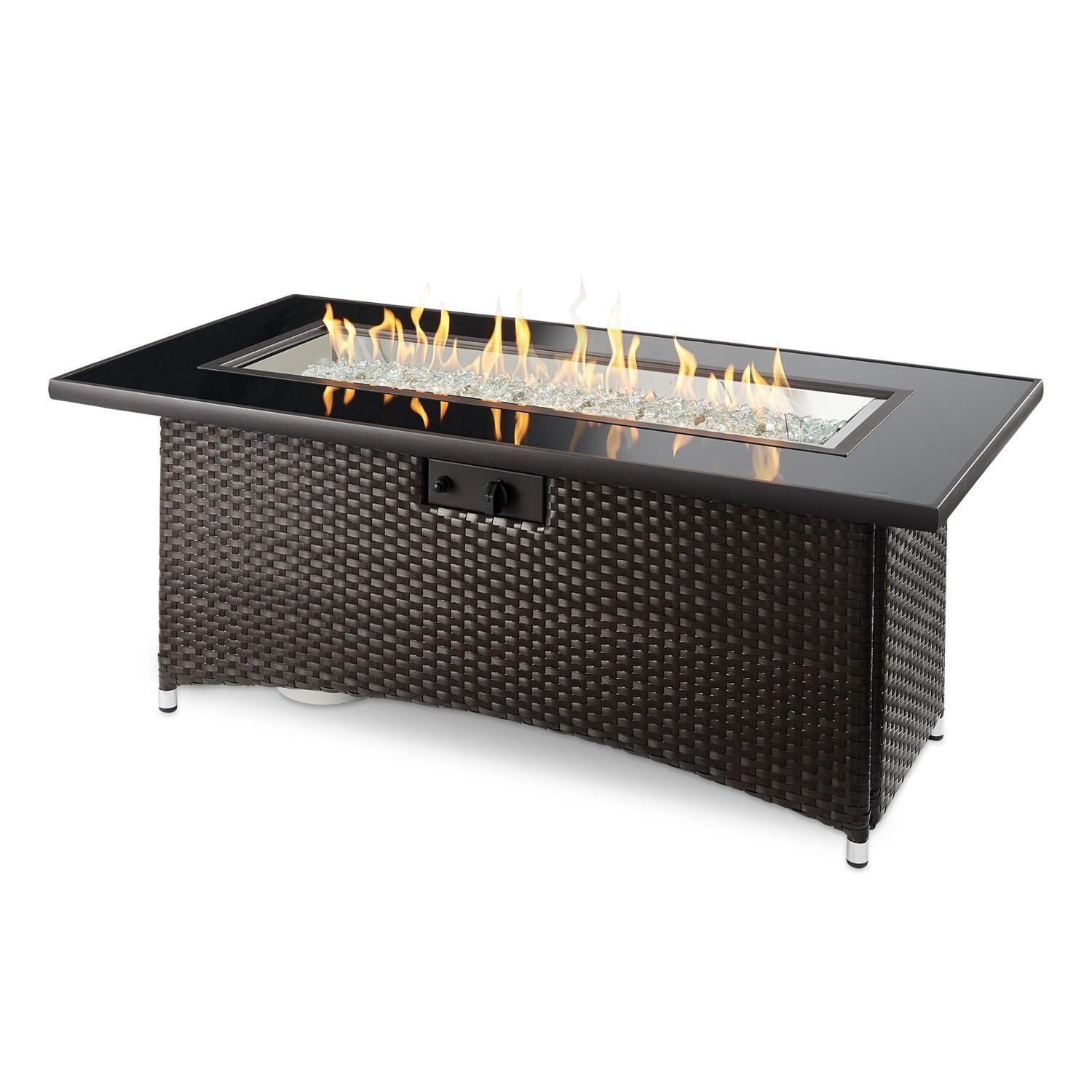 Laneville 60 Inch Rectangular Wicker Propane Fire Pit Table in Brown with Direct Spark Ignition By Lakeview Outdoor Designs - On - White Background thumbnail