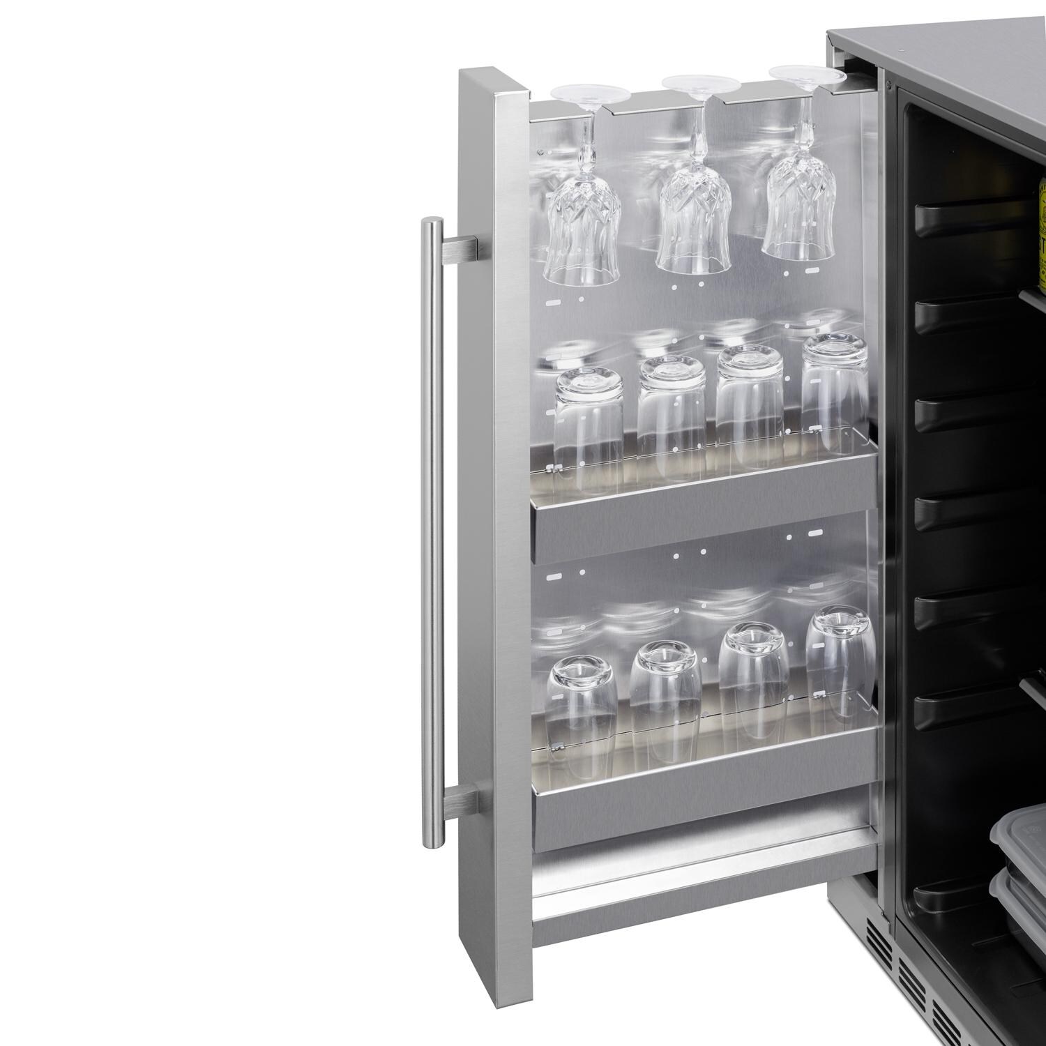 Summit BCR19924 24-Inch 3.1 Cu. Ft. Shallow Depth Outdoor Compact Refrigerator W/ Slide-Out Storage Compartment - Slide Out Compartment w/ Glasses thumbnail