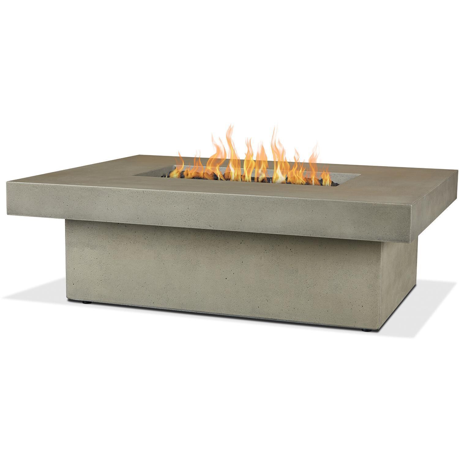 Hickory Bay 3708LP-DUNE 60 Inch Rectangular GFRC Propane Fire Pit Table in Dune by BBQGuys Signature - Angled View - White Background thumbnail
