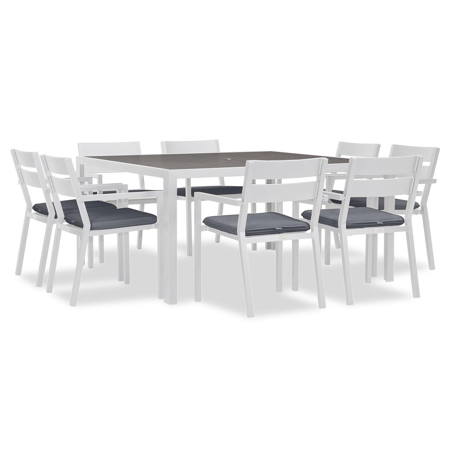 Calm Bay 9 Pc Square Dining Set in White/Canvas Charcoal by Lakeview - White Background 2 thumbnail