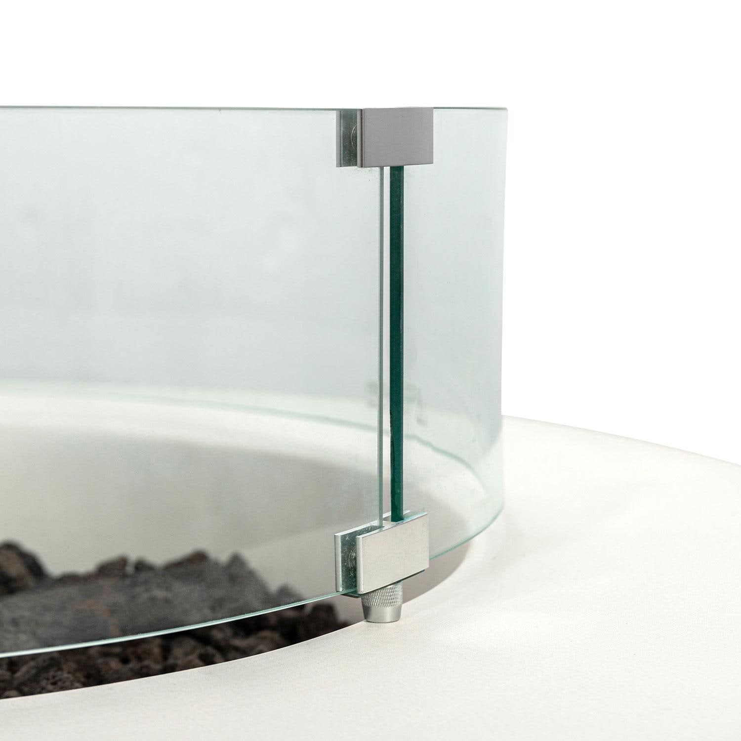 Glenwood 42-in Round Concrete Natural Gas Fire Pit w/ Push Button Ignition in White by Lakeview Outdoor Designs - Glass Wind Guard Full Mounting Bracket - Detail thumbnail
