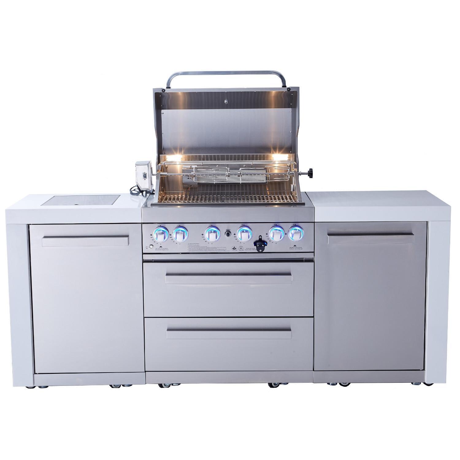 Mont Alpi - MAi400-D - Deluxe Gas Island Grill - Stainless Steel - Front View Open - White Background