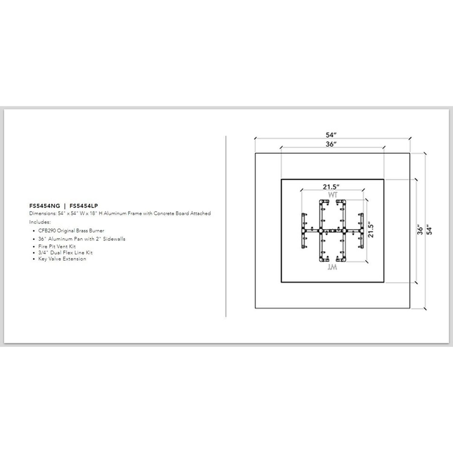 Warming Trends FS5454LP Square 54 Inch Liquid Propane Ready To Finish Fire Pit Kit - Measurements thumbnail