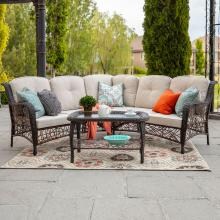 Monterey 4 Piece Wicker Patio Sectional Set W/ Natural Cushions By Walker Edison image
