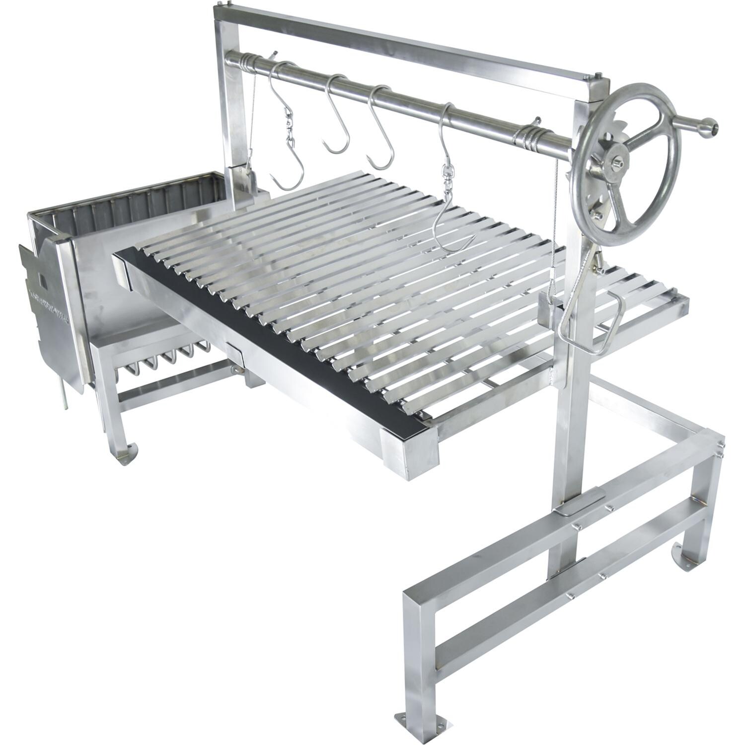 Tagwood BBQ09SS-V BBQ Insert Style Argentine Santa Maria Wood Fire & Charcoal Grill w/ V-Shaped Grates - Angled Right - White Background thumbnail