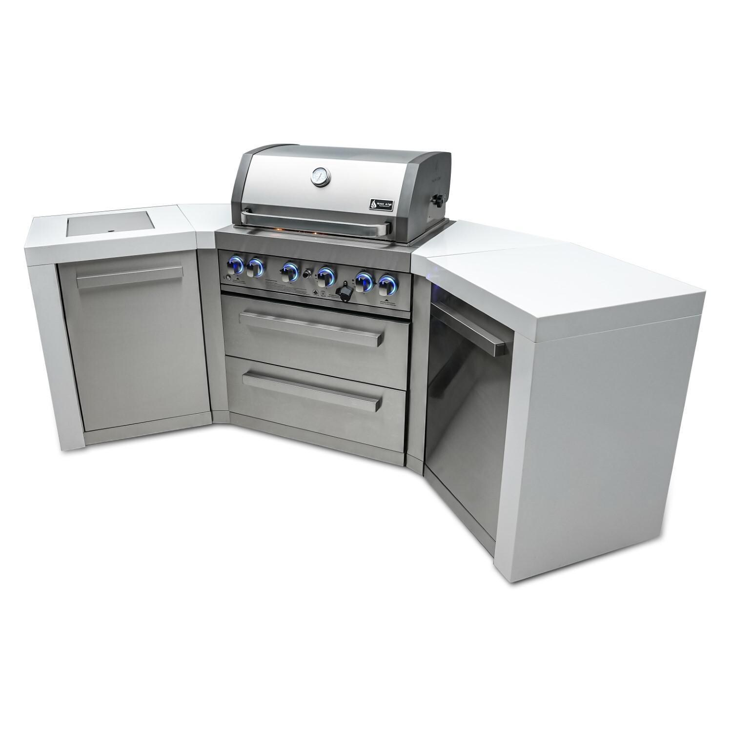 Mont Alpi - MAi400-D45 - Deluxe 45 Degree Propane Gas Island Grill W/ Infrared Side Burner & Rotisserie Kit - Angled Right - White Background