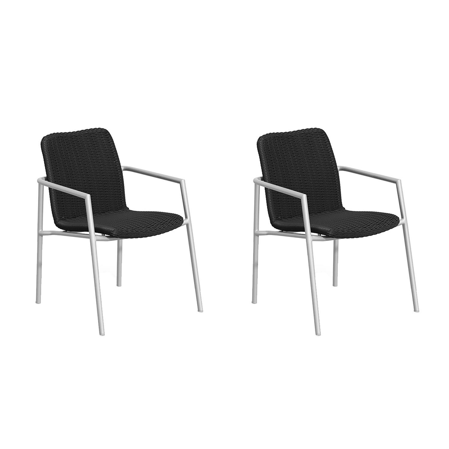 Orso 2 Pc Wicker & Aluminum Dining Arm Chair in Flint/Shadow By Oxford Garden