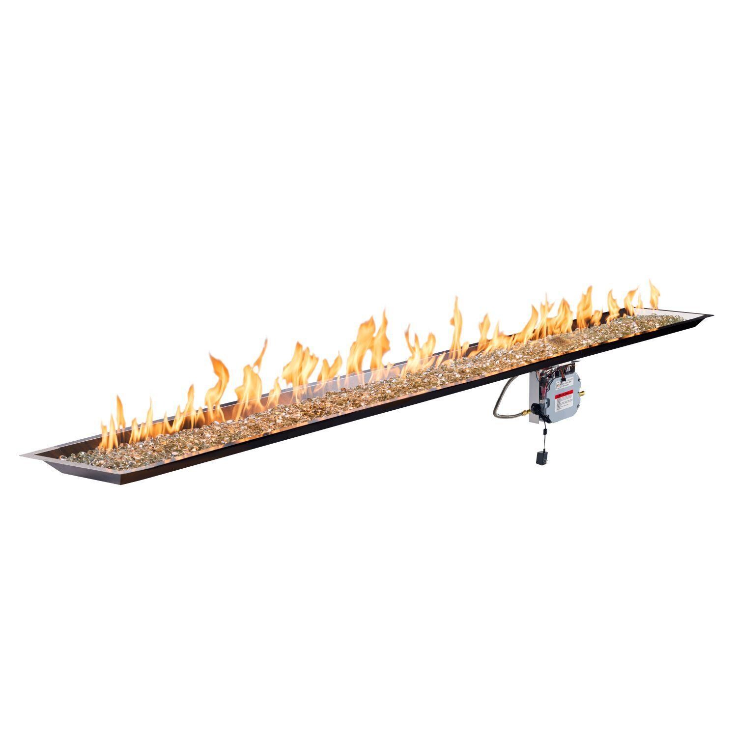 The Outdoor GreatRoom Company CFP12120DSING-B Crystal Fire Plus 120-in Linear Electronic Ignition Natural Gas Fire Pit Burner Kit - On - White Background thumbnail