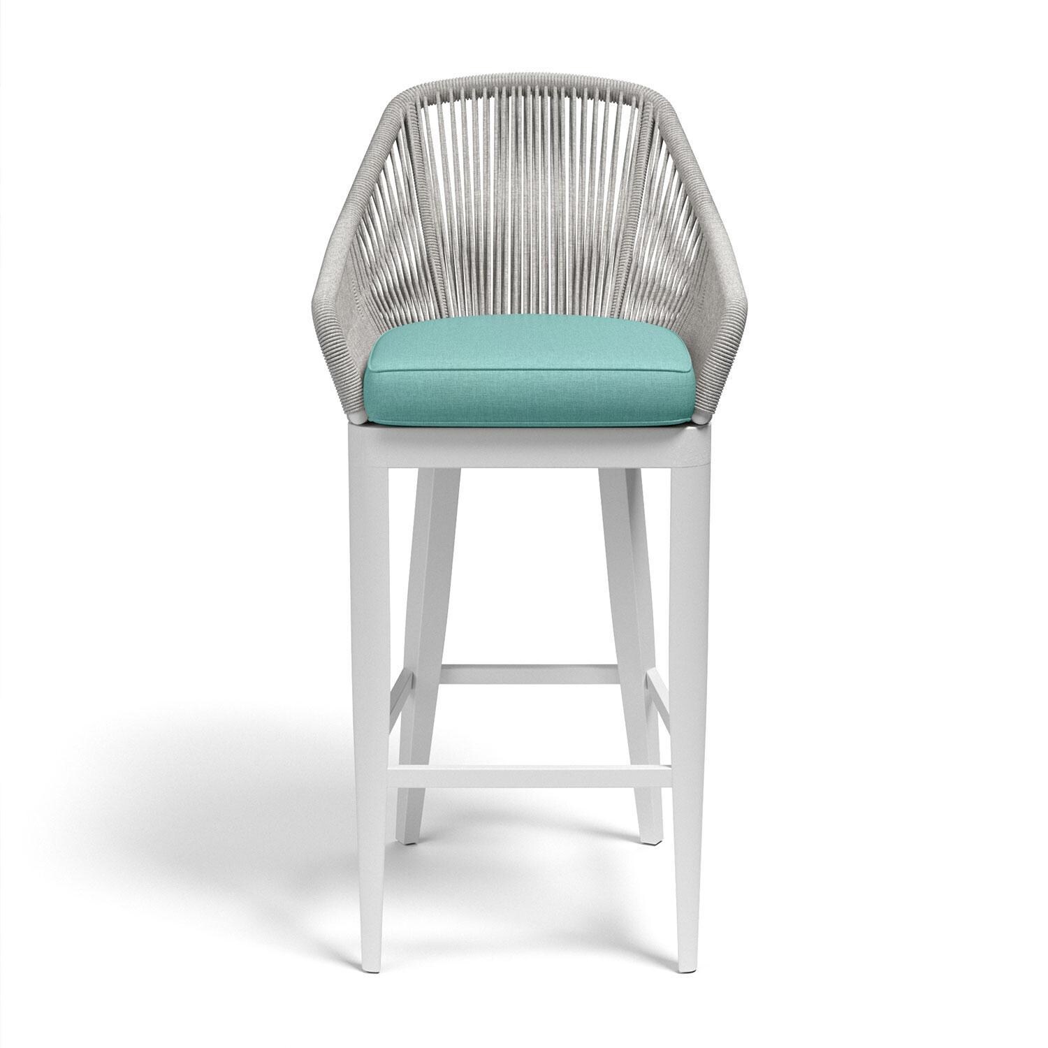 Miami Olefin Rope & Aluminum Patio Bar Stool in Dupione Celeste w/ Self Welt by Sunset West - Display - White Background thumbnail