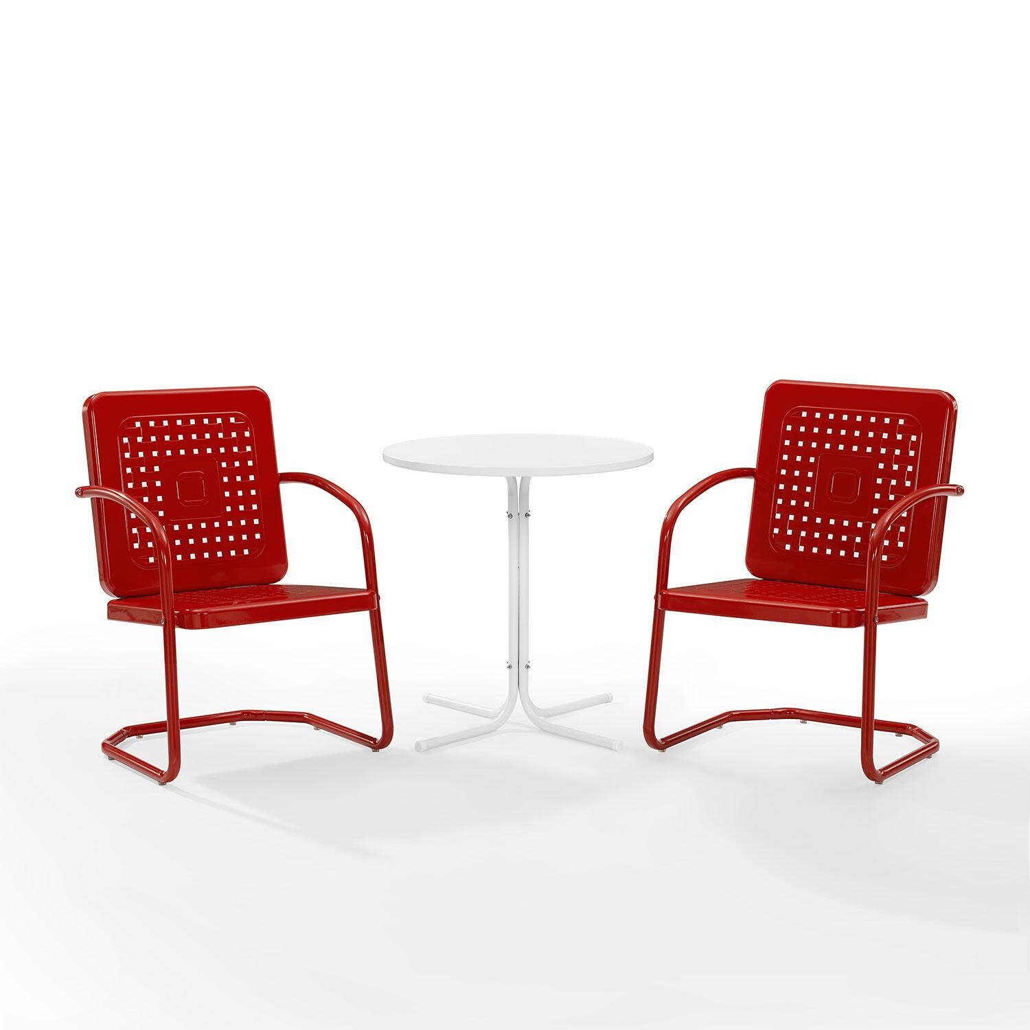 Ultimate Patio UP-32242RE 3Pc Retro Outdoor Bistro Set in Red Gloss - Angled Inward - White Background thumbnail