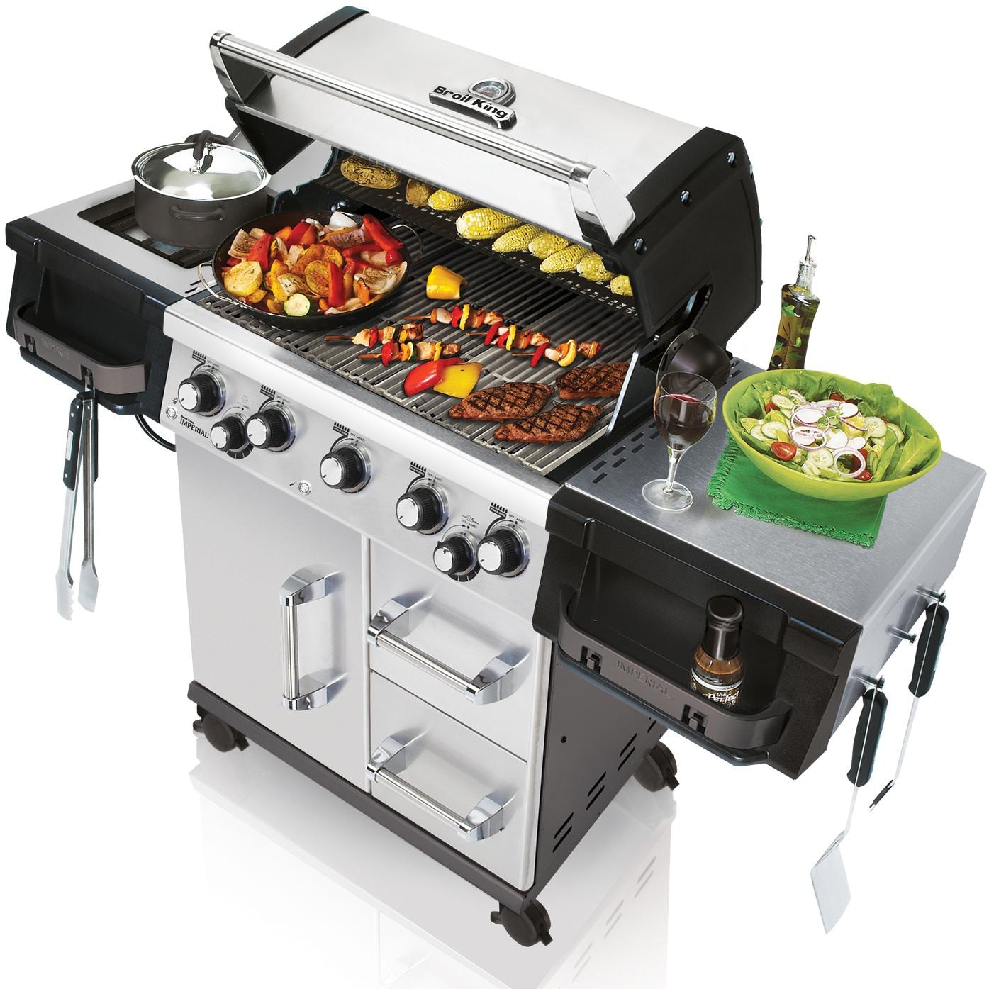 Broil King Imperial 590 5-Burner Freestanding Gas Grill - Angled View With Food thumbnail