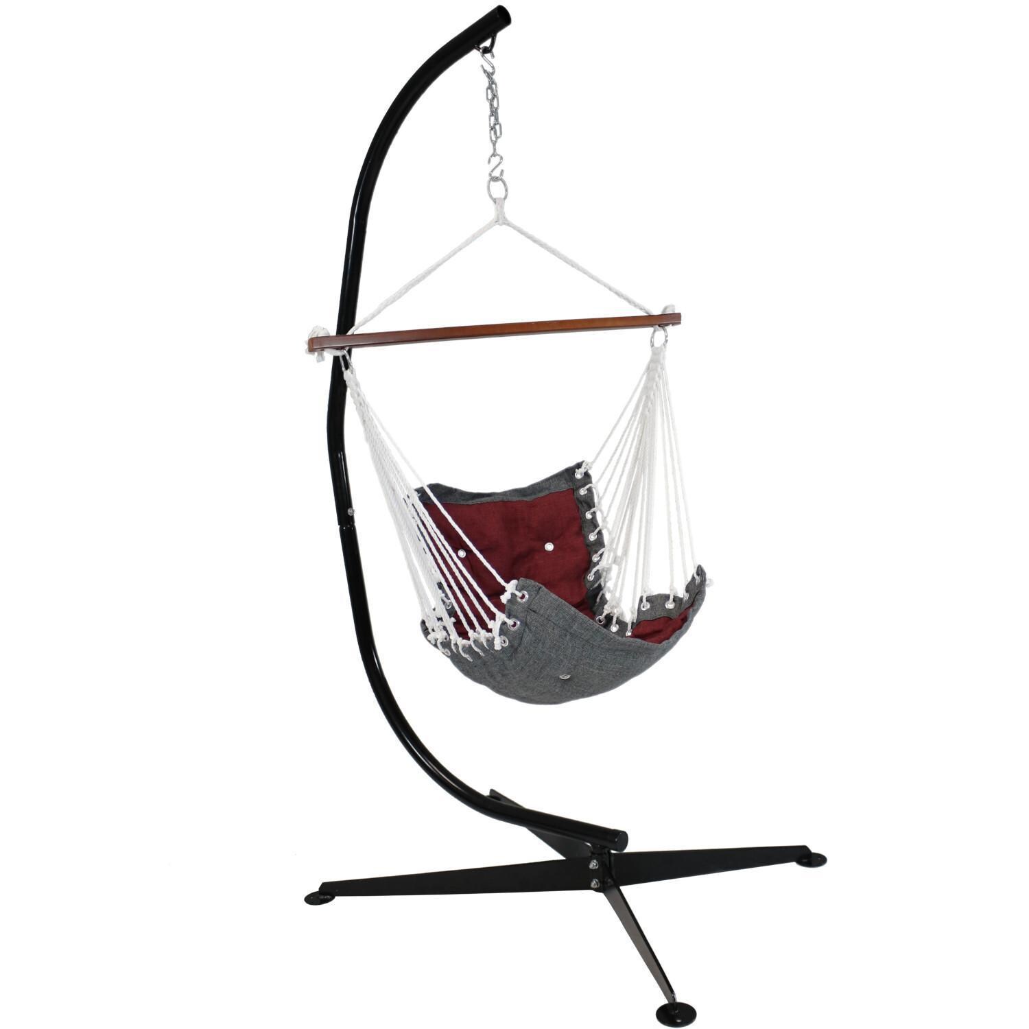 Ultimate Patio Tufted Victorian Hanging Hammock Swing w/ C-Stand - Red thumbnail