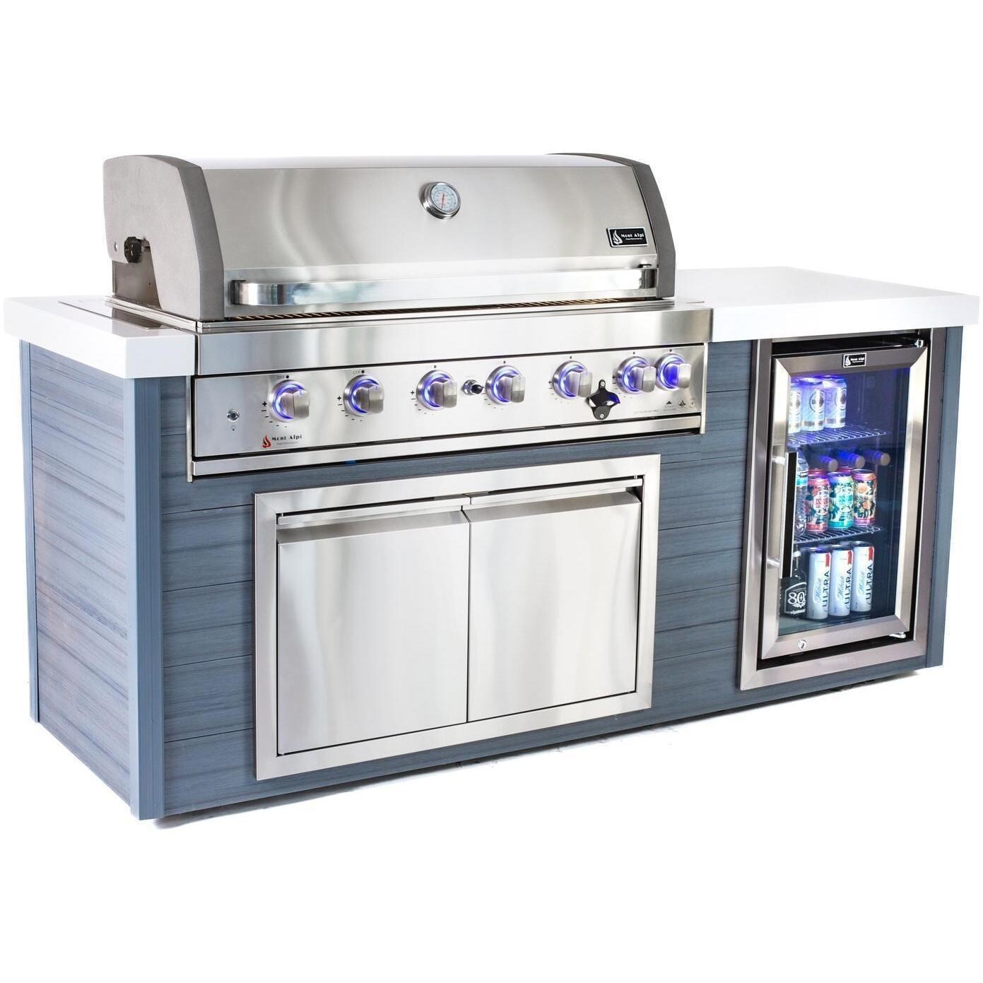 Mont Alpi MA805-AW 6-Burner Stainless Steel Art-Wood Propane Island Grill - Angled Left - White Background thumbnail