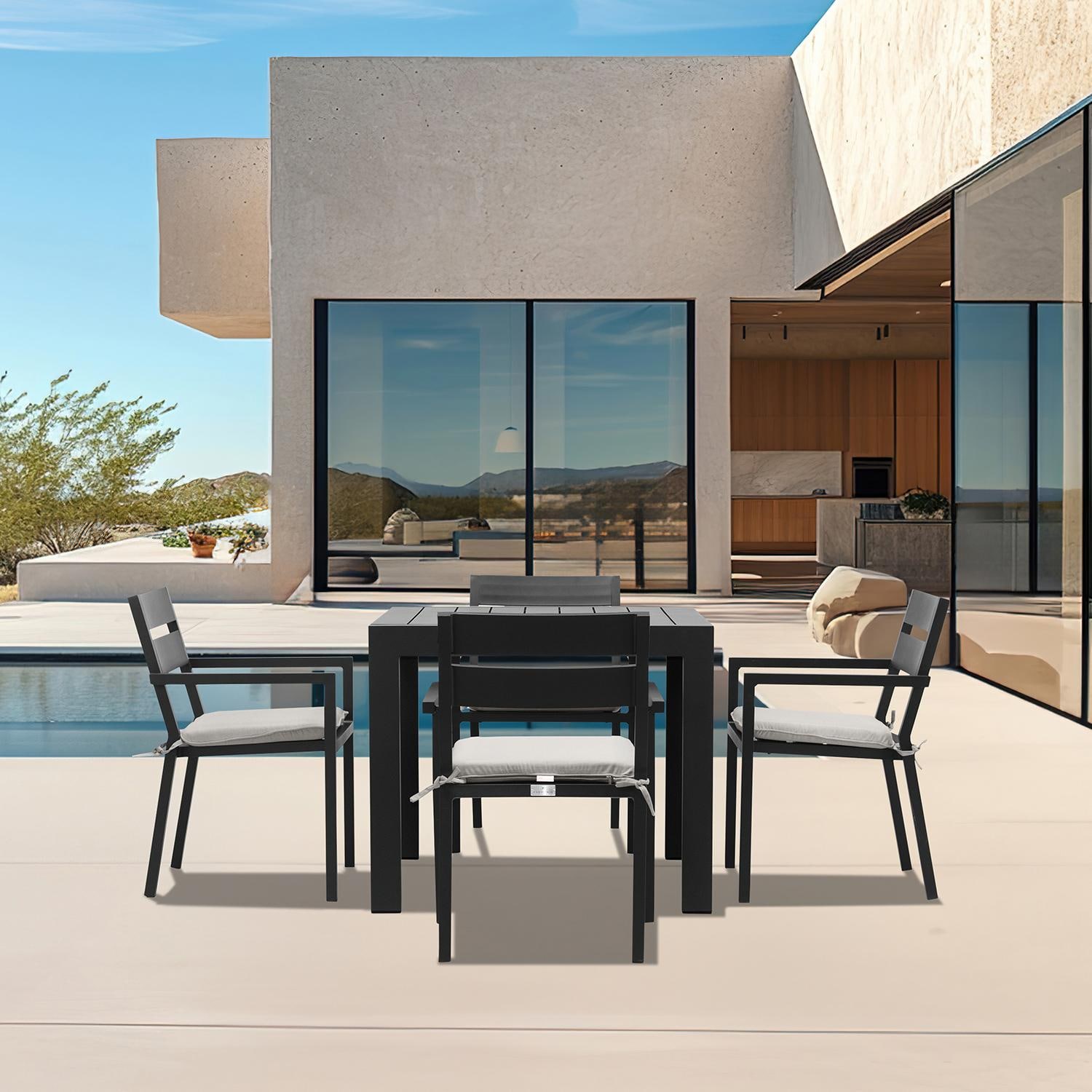 Calm Bay Classic 5 Pc Square Dining Set in Black/Cast Silver by Lakeview - Lifestyle thumbnail