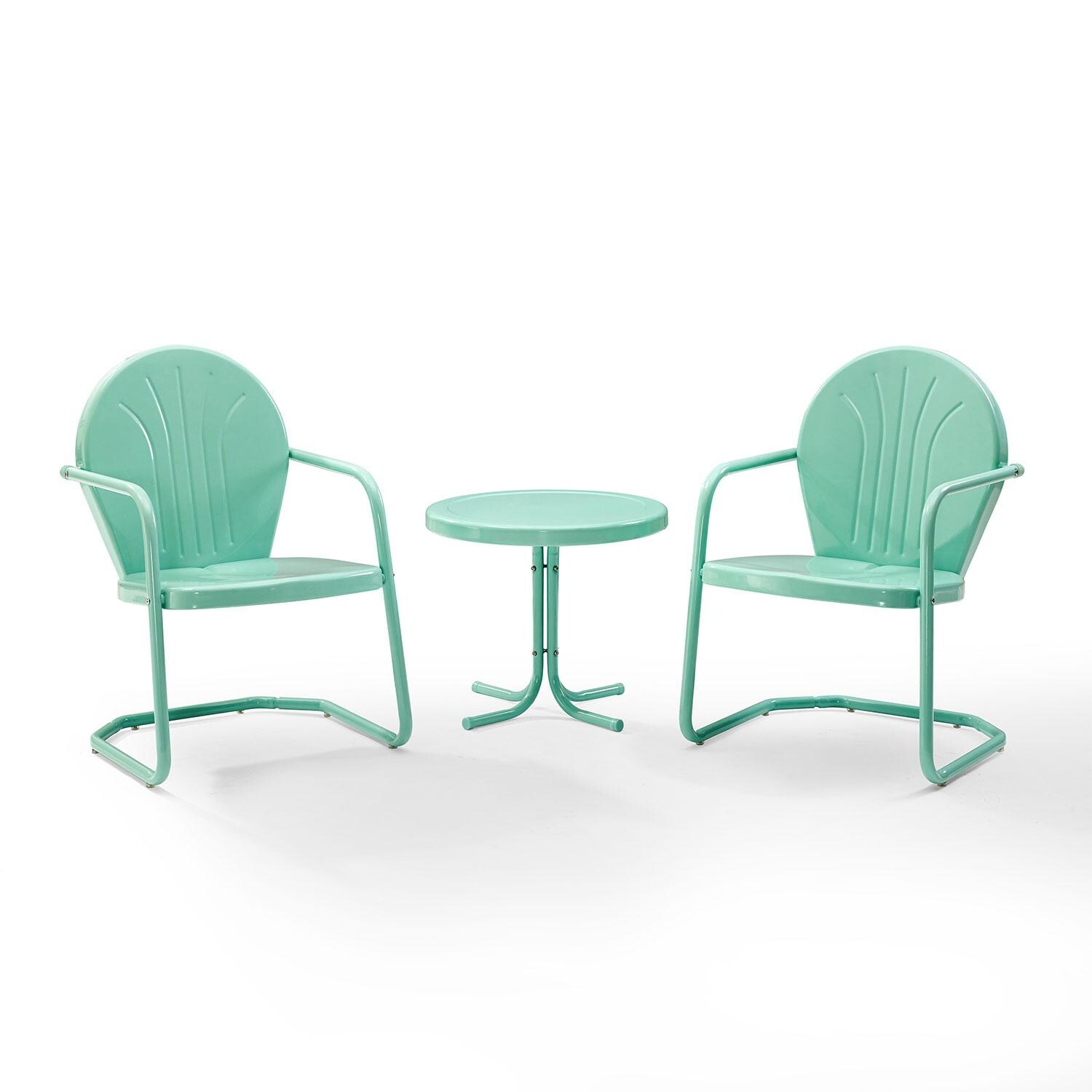 Ultimate Patio UP-32237AQ 3Pc Retro Outdoor Chair Set in Aqua Blue - Display - White Background thumbnail