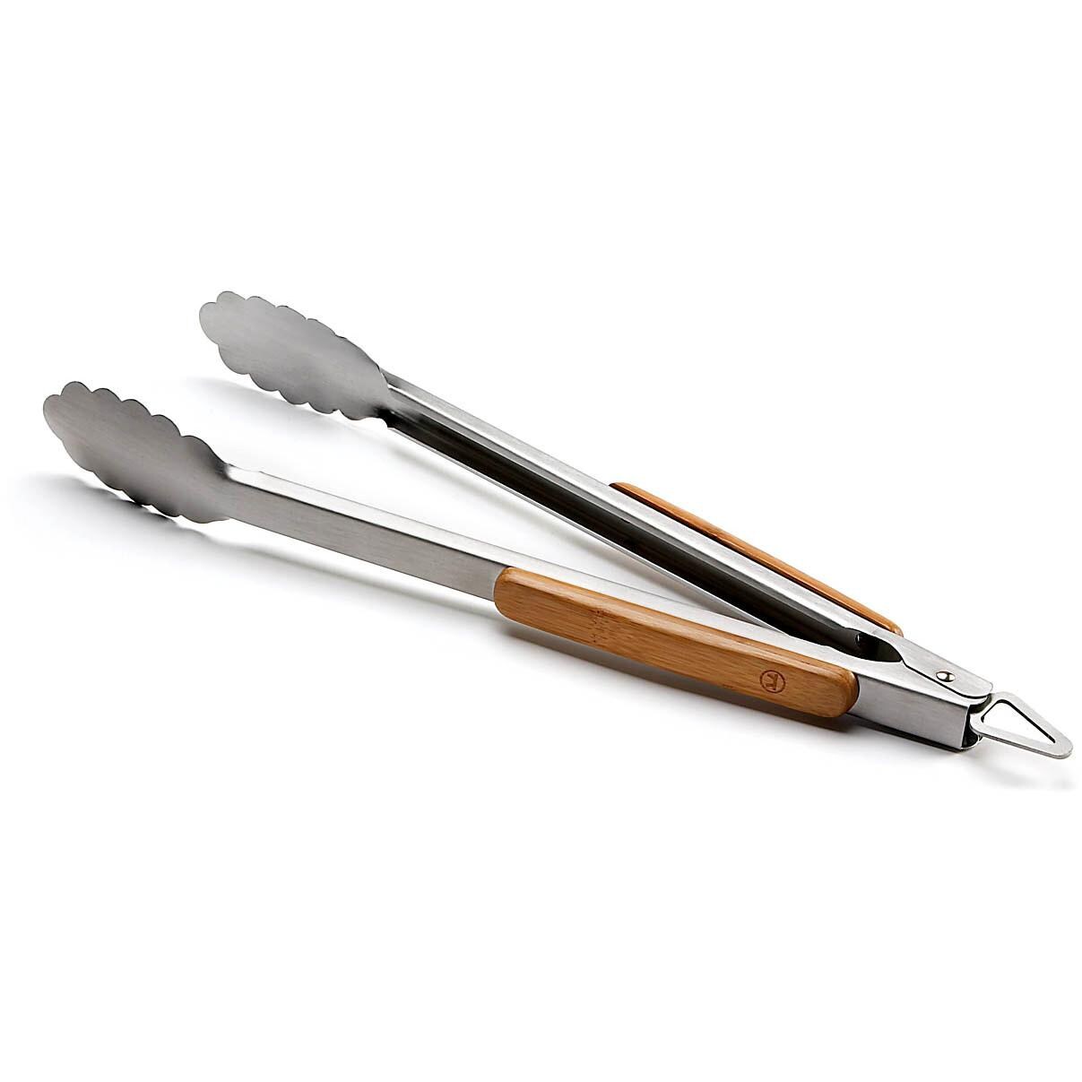 Verde 17-Inch Stainless Steel Locking BBQ Tongs With Bamboo Handle
