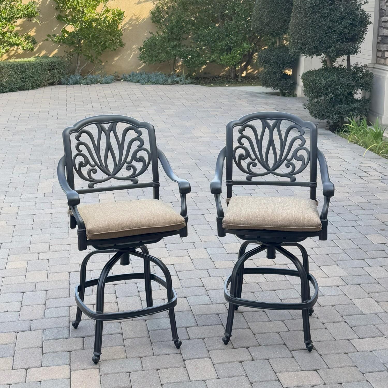 Elisabeth 2 Pc Cast Aluminum Counter Height Bar Stool Set in Antique Bronze/Sesame by Darlee