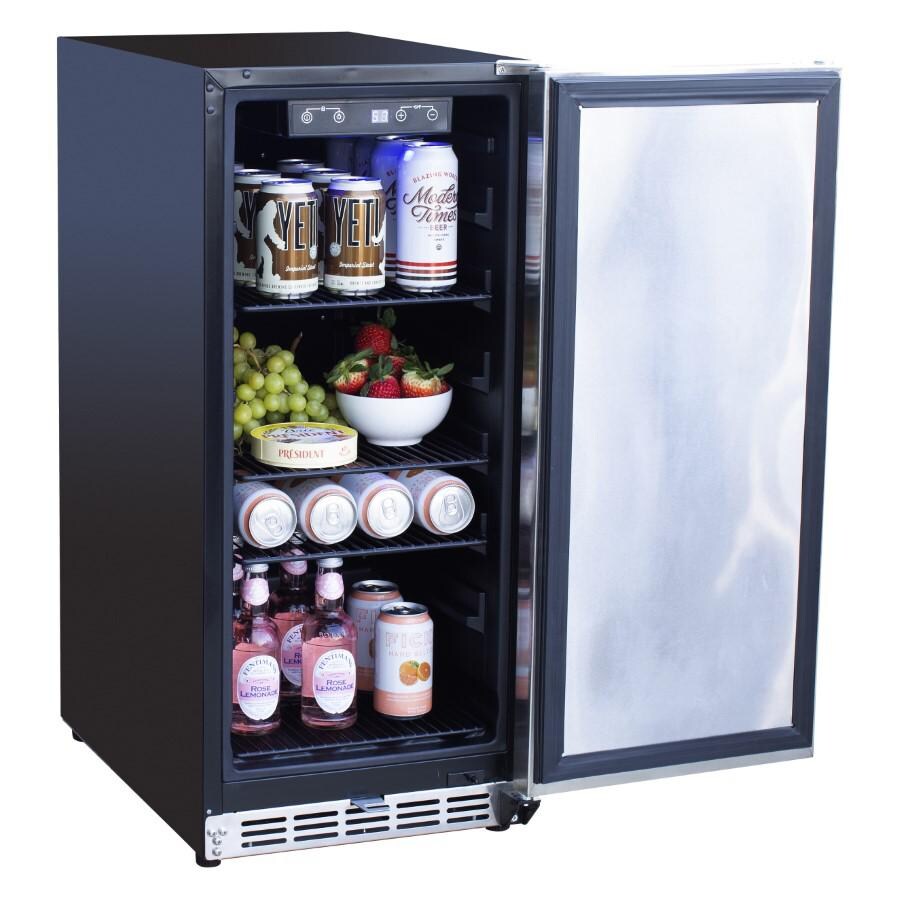 American Made Grills AMG-RFR-15S 15-Inch Outdoor Rated Fridge w/Stainless Door - Open Angled View thumbnail