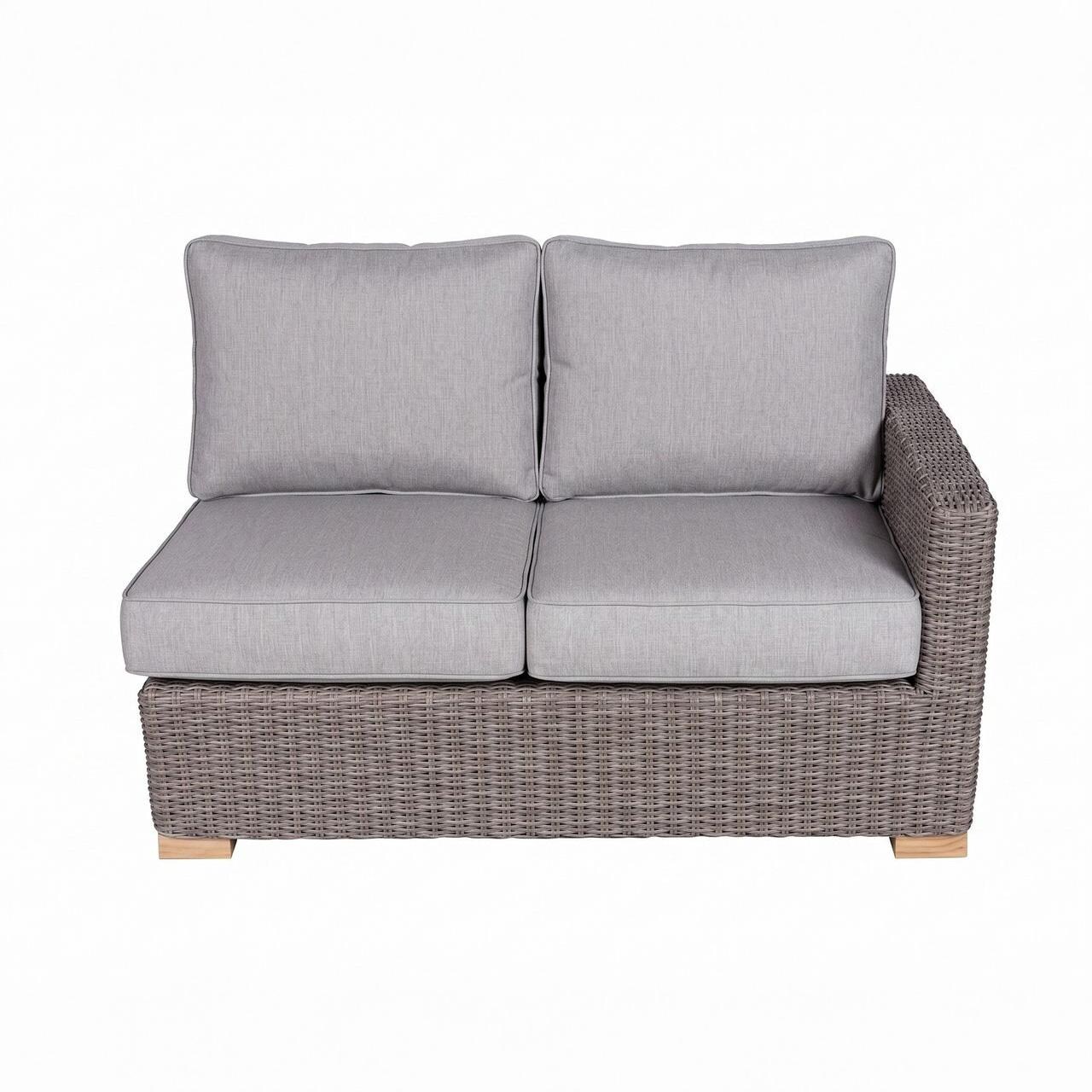 Royal Teak Collection SB2RG Sanibel 2 Person Wicker Right Arm Loveseat w/ Sunbrella Canvas Granite Cushions in Canvas Granite - Loveseat w/ Cushions - White Background thumbnail