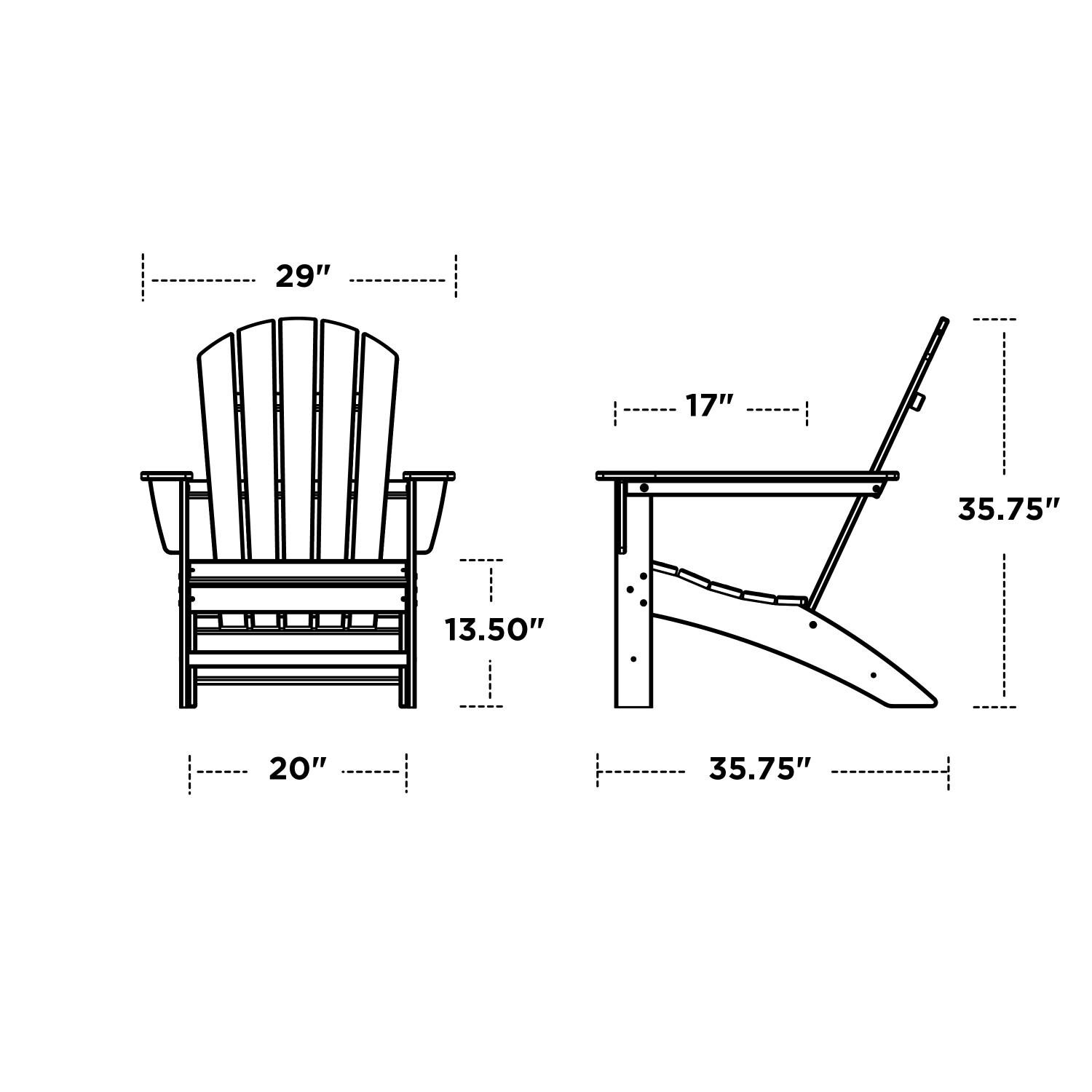 POLYWOOD PWS698-1-SA Nautical 3-Piece Adirondack Set - Chair Dimensions thumbnail