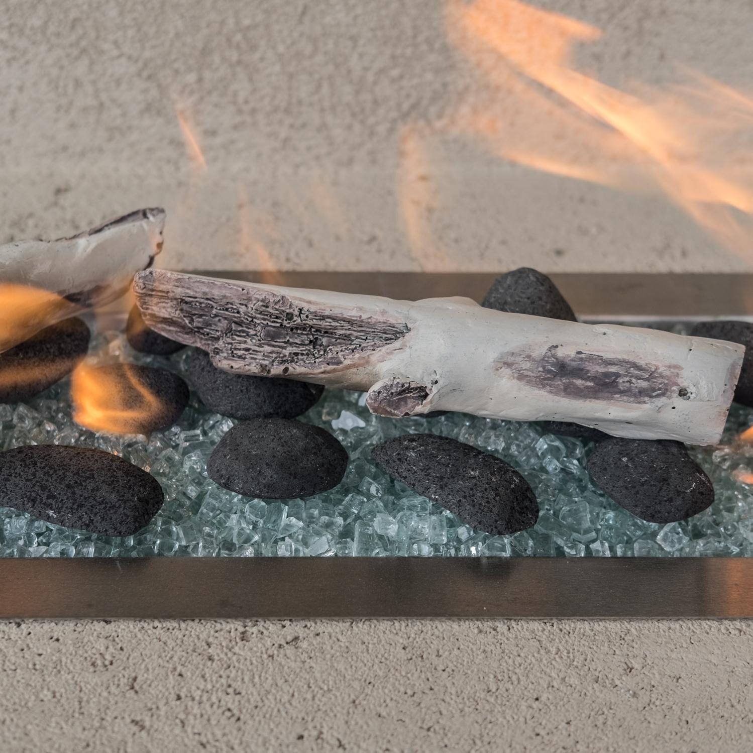  BBQGuys Signature Series Linear Drop-In Pan W/ T-Burner - Shown W/ BBQGuys Signature Series Ice Clear Non-Reflective Fire Glass, Enhance a Fire Rock Garden Mixed Stones, and Enhance a Fire Key Largo Twigs (Fire Media Sold Separately) thumbnail