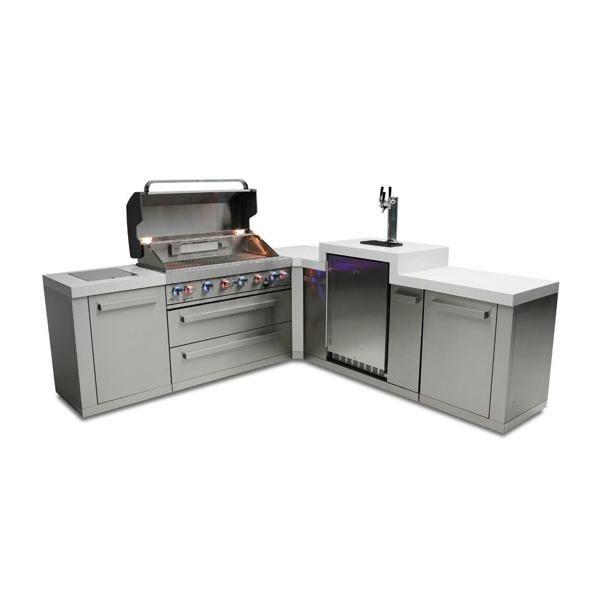 Mont Alpi 805 Natural Gas Island w/ 90 Degree Corner & Kegerator (Ships Propane w/ Conversion Kit) - Hood Open - White Background thumbnail