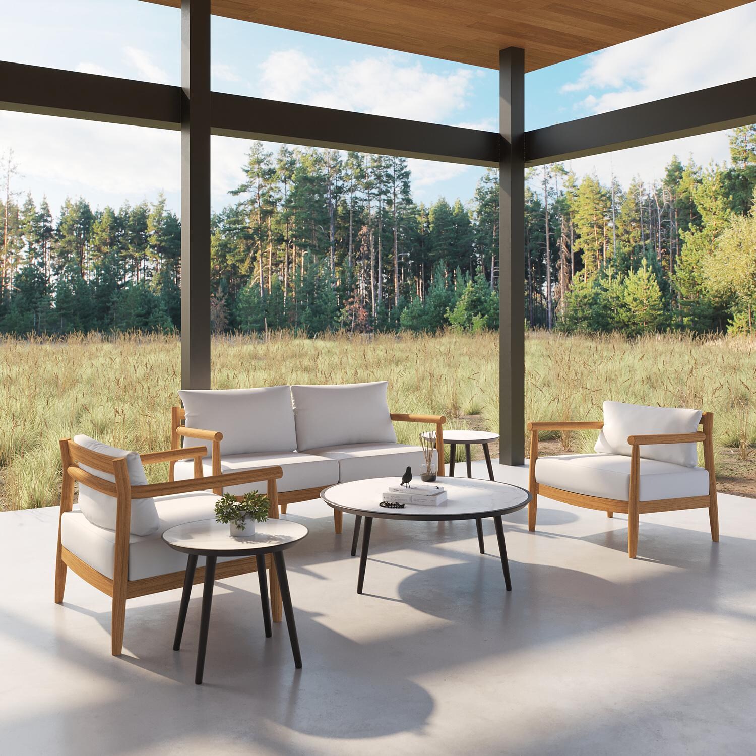 Oxford Garden Lido 2 Person Teak Loveseat in Natural/Bliss Linen - Veranda thumbnail