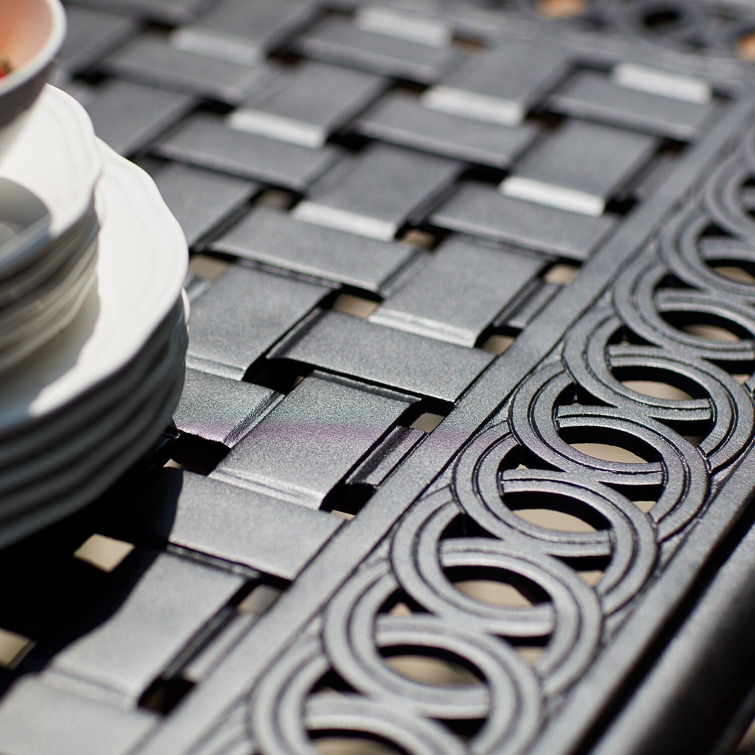 Madison 9 Pc Cast Aluminum Dining Set in Antique Bronze/Sesame by Darlee - Table - Detail thumbnail