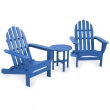 Classic 3 Piece Recycled Plastic Wood Patio Folding Adirondack Conversation Set By POLYWOOD - Pacific Blue