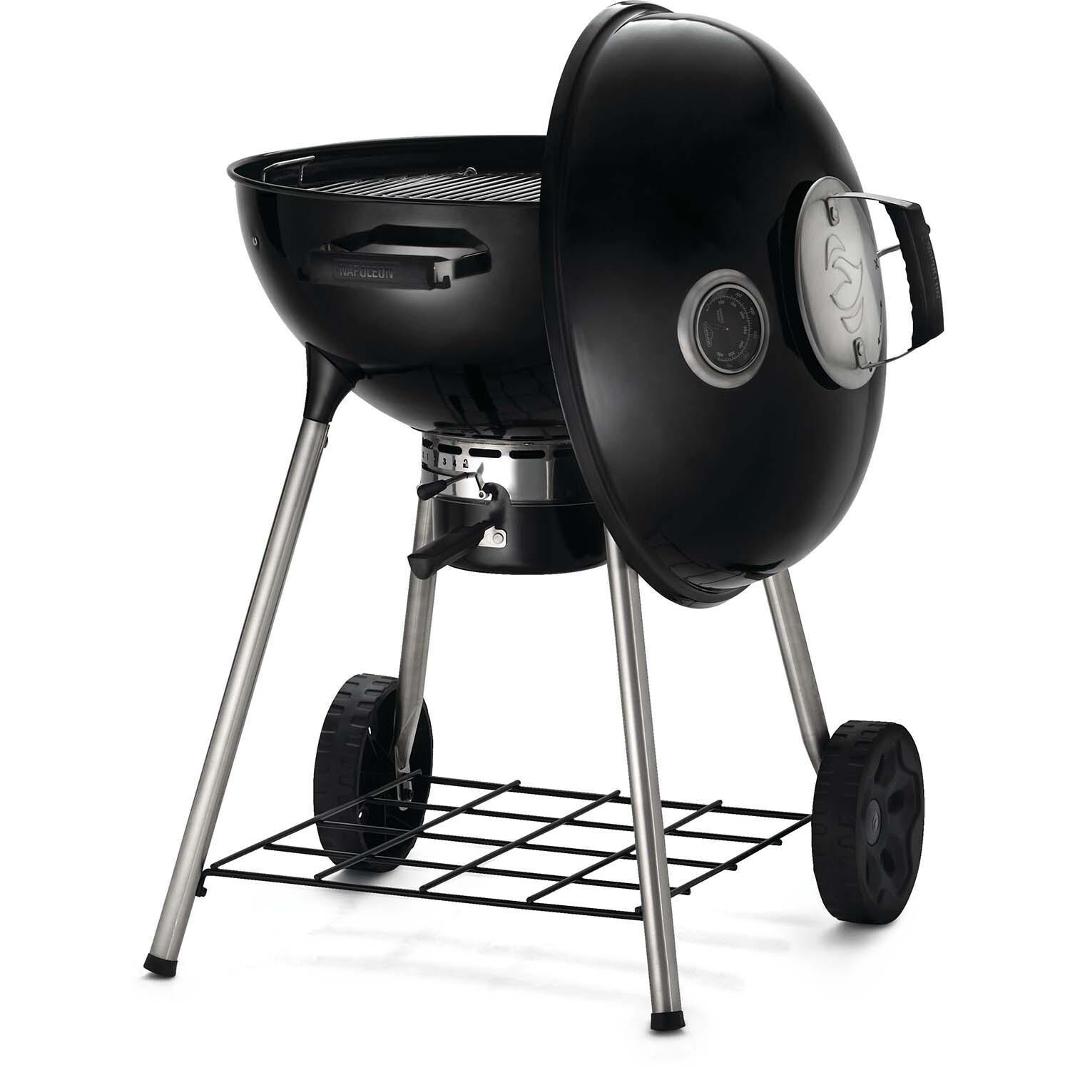 Napoleon NK22K-LEG-3 22 Inch Charcoal Kettle Grill - Black - Angled Lid Hanging - White Background thumbnail