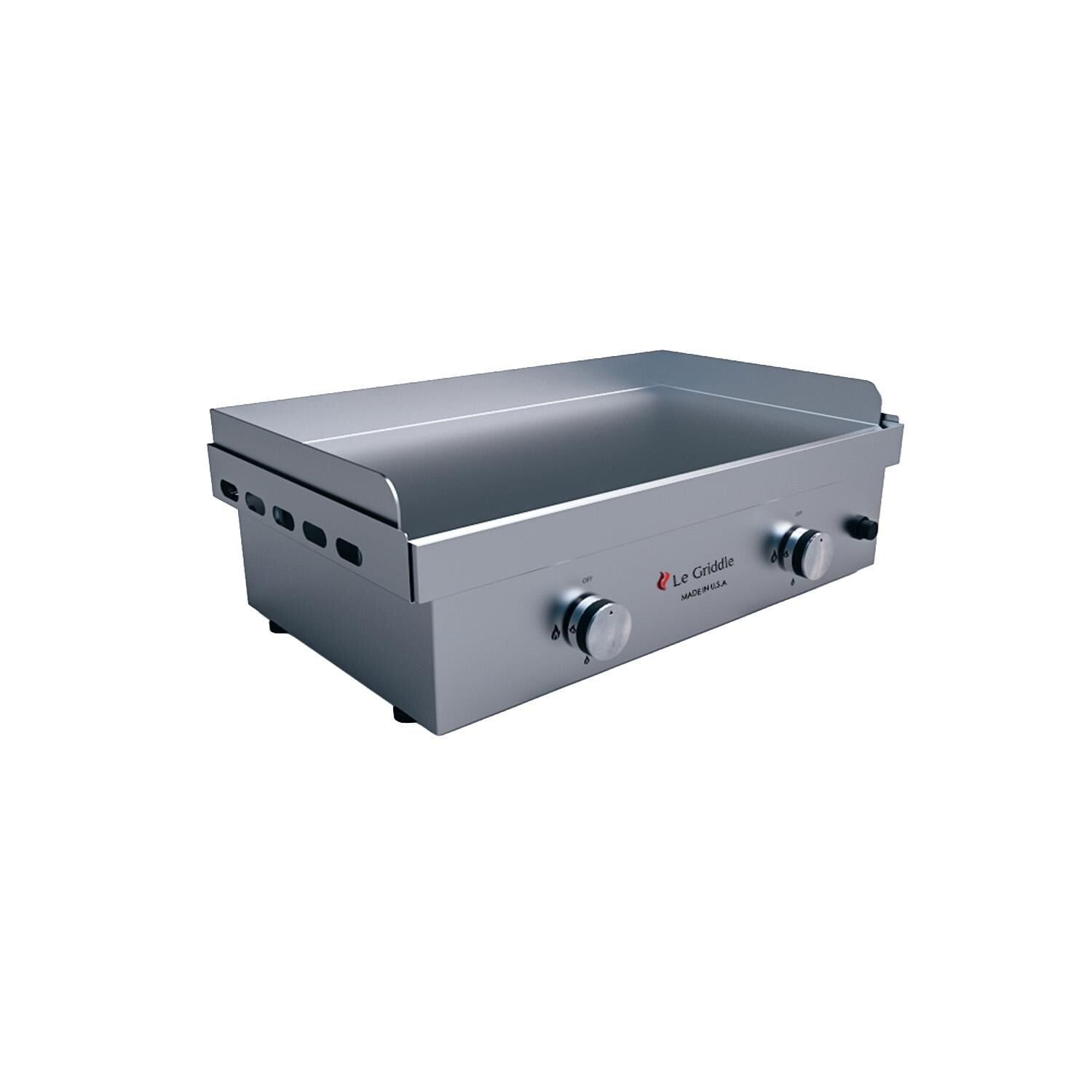 Le Griddle GFE75 LP The Ranch Hand 2-Burner Built-In Propane Griddle w/ Dual Plate - Angled - White Background thumbnail