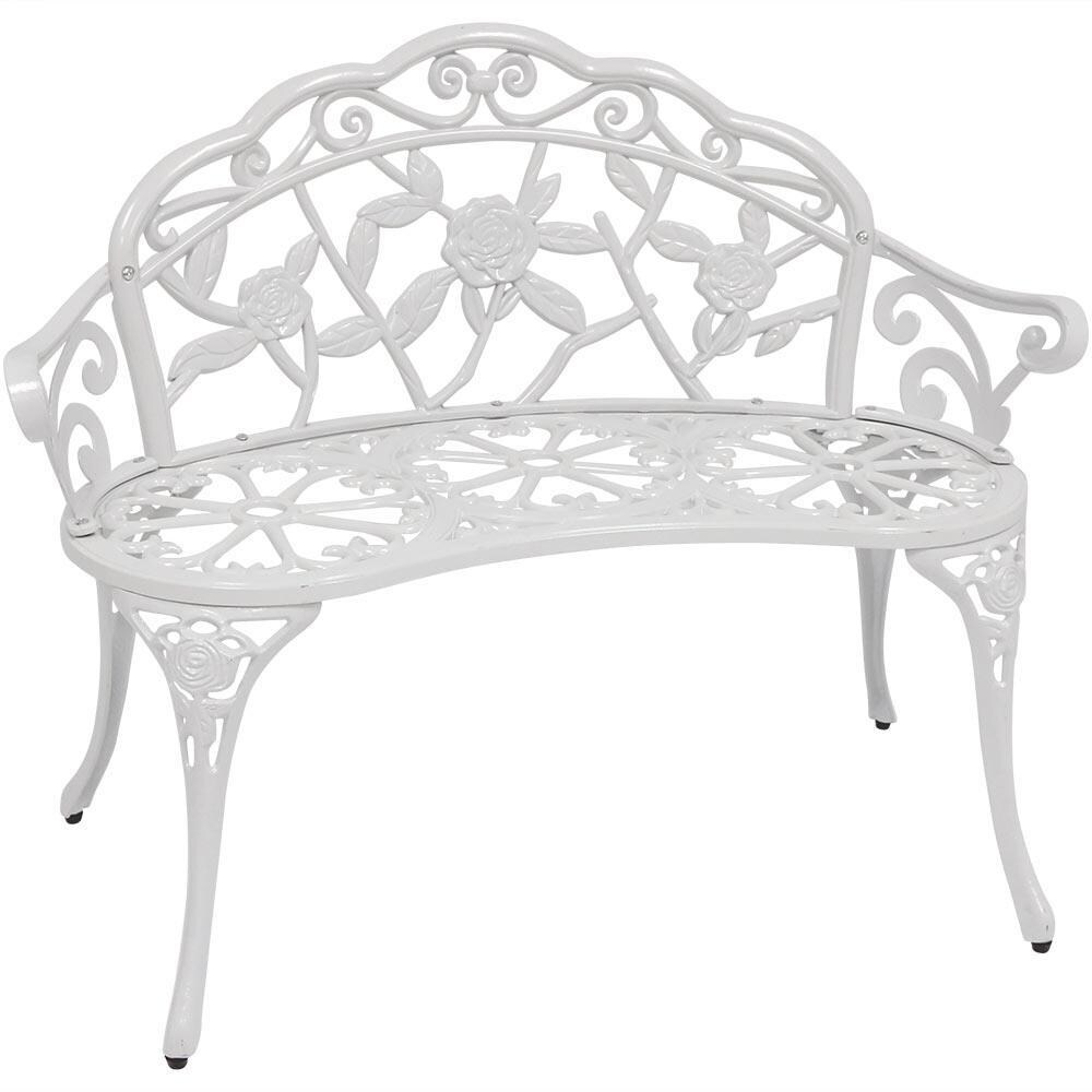 Ultimate Patio 40-Inch Classic Rose Cast Aluminum Garden Bench - Angled View thumbnail