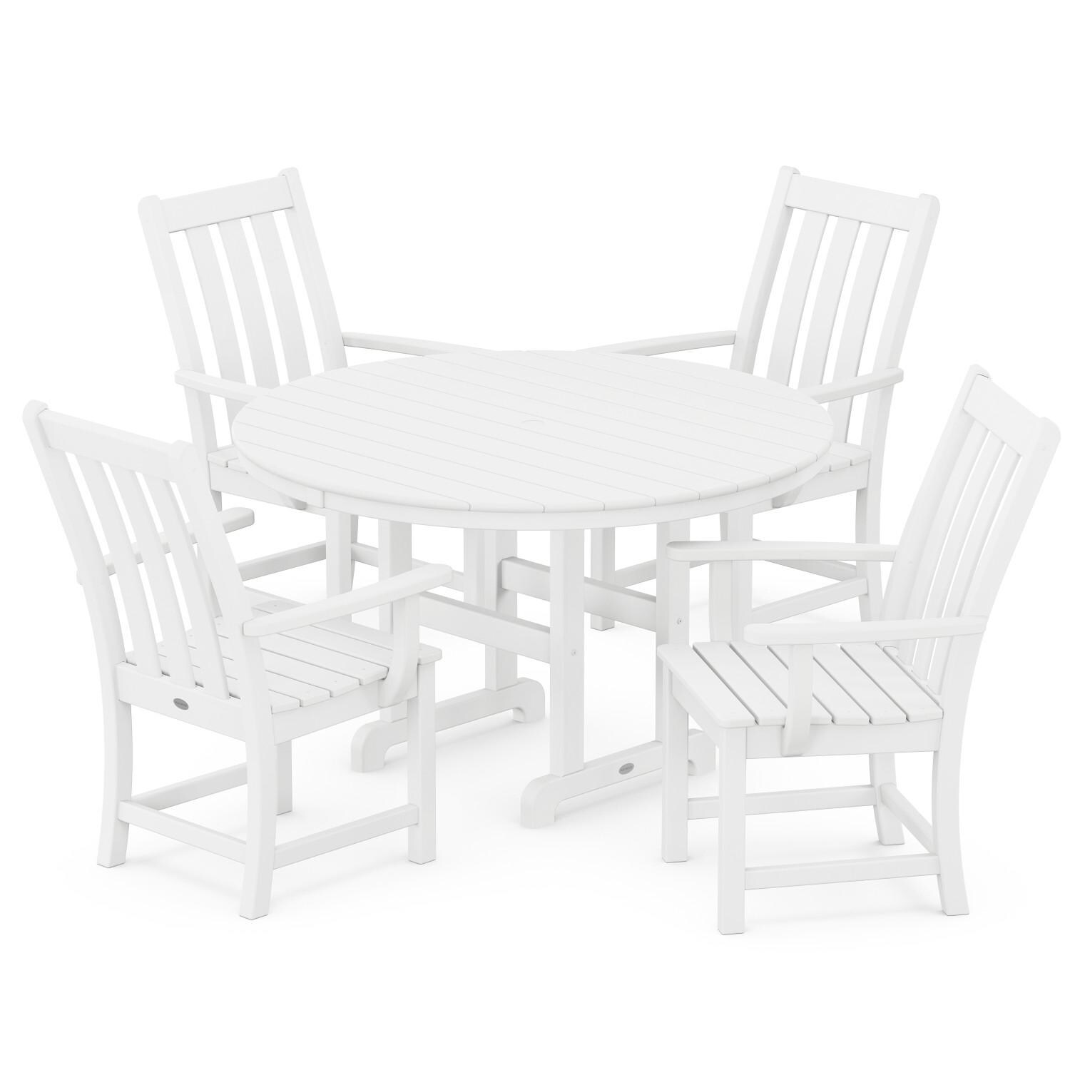 POLYWOOD Vineyard 5-Piece Round Arm Chair Dining Set - White