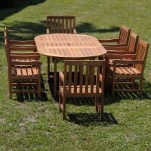 Milano 9 Piece Eucalyptus Patio Dining Set With 70 X 45 Inch Oval Extension Table And Slatted Chairs By Amazonia