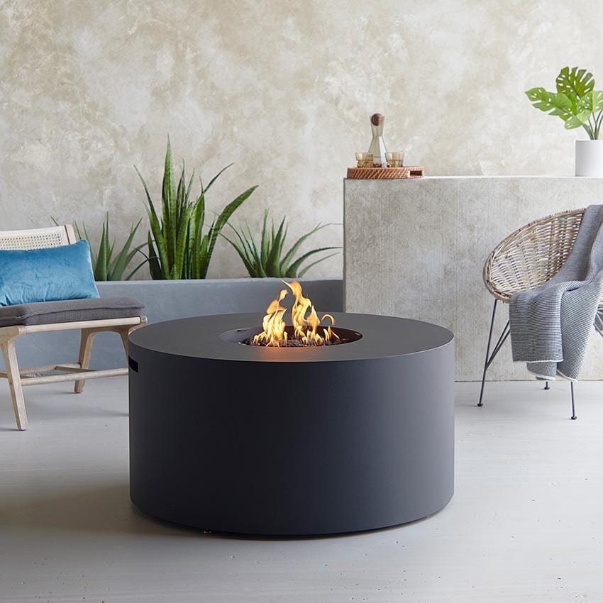Covewood 4292LP-CHRC 41 Inch Round Aluminum Propane Fire Pit Table in Black by BBQGuys Signature - Lifestyle thumbnail