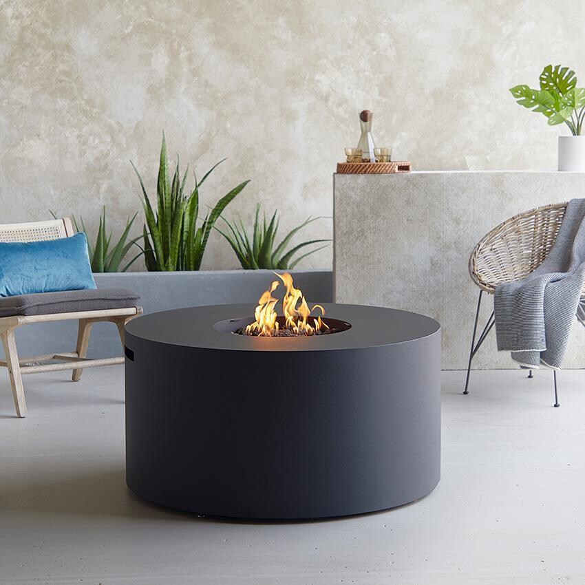 Covewood 41 Inch Round Aluminum Natural Gas Fire Pit in Charcoal by BBQGuys Signature (Ships Propane w/ Conversion Kit)