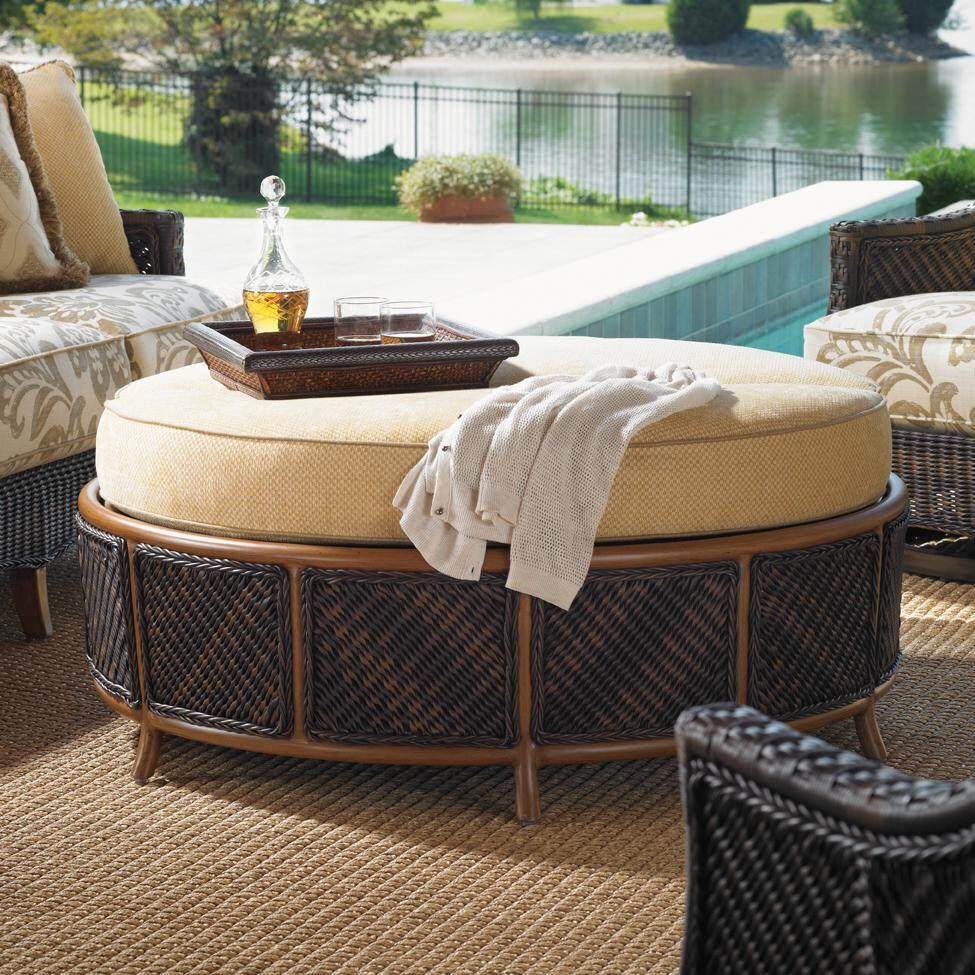 Tommy Bahama 3170-44ST Island Estate Lanai Wicker Patio Storage Ottoman - Closed Outside thumbnail